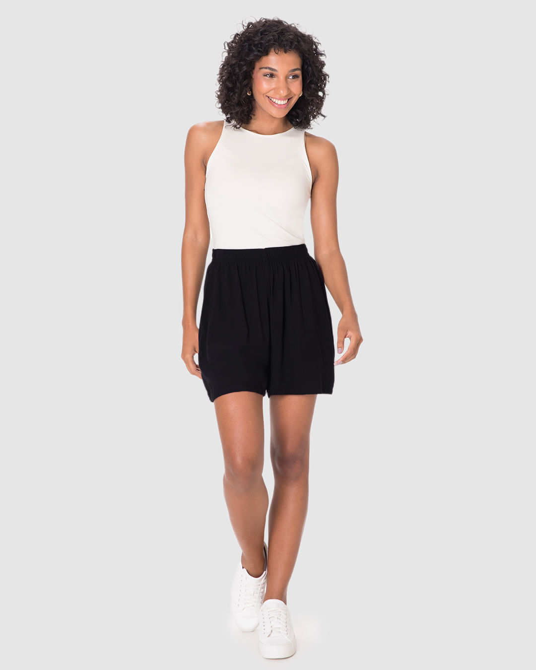 Shorts Alfaiataria Feminino Cós Elástico Bolso Faca Em Viscose - Imagem 6