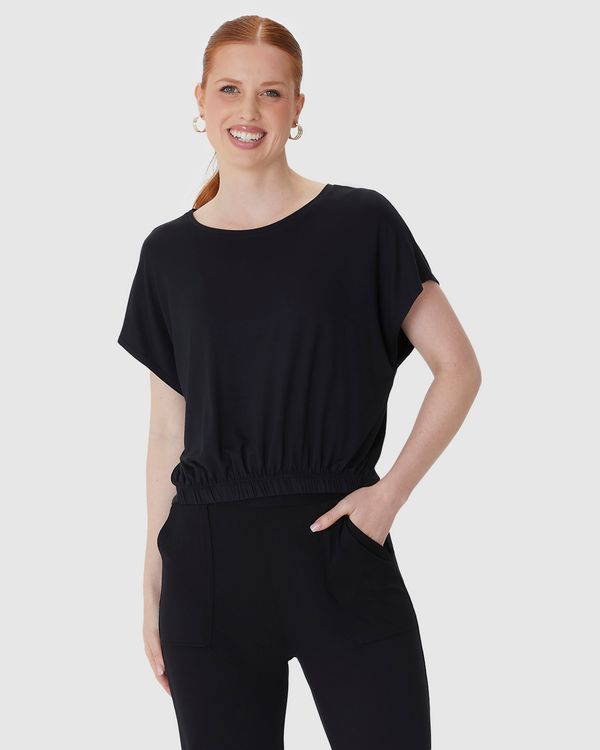 Blusa Cropped Feminina Barra Elástico Em Viscose Stretch Preto - XGG