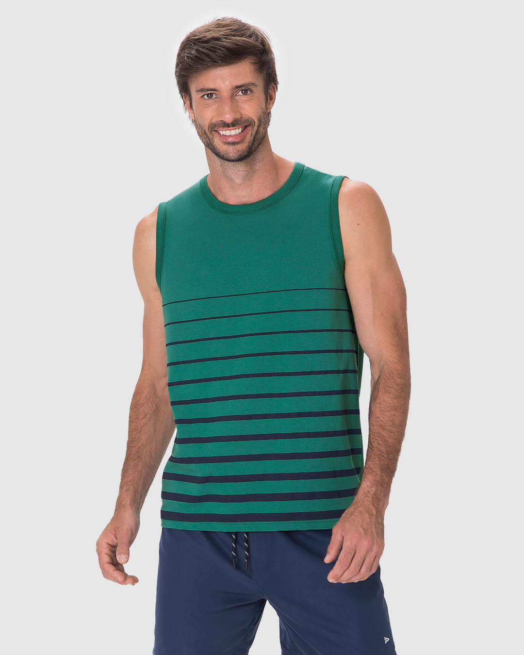 Regata Masculina Regular Estampa Frontal Listrada Em Algodão