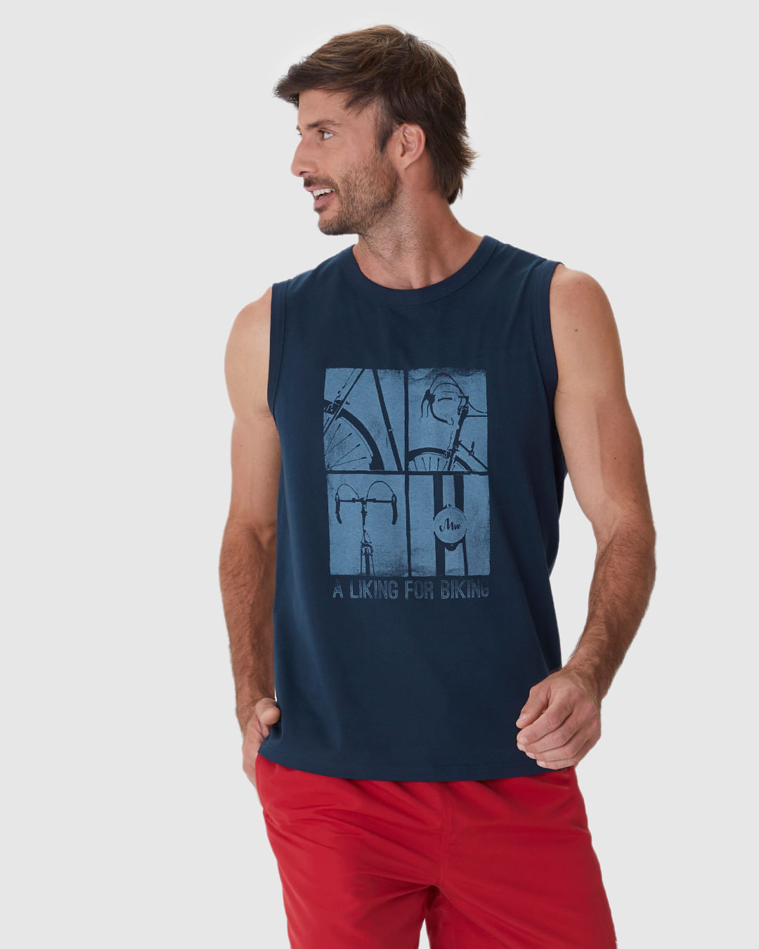 Regata Masculina Decote Redondo Alça Larga Estampa Frontal Em Algodão - Imagem 21