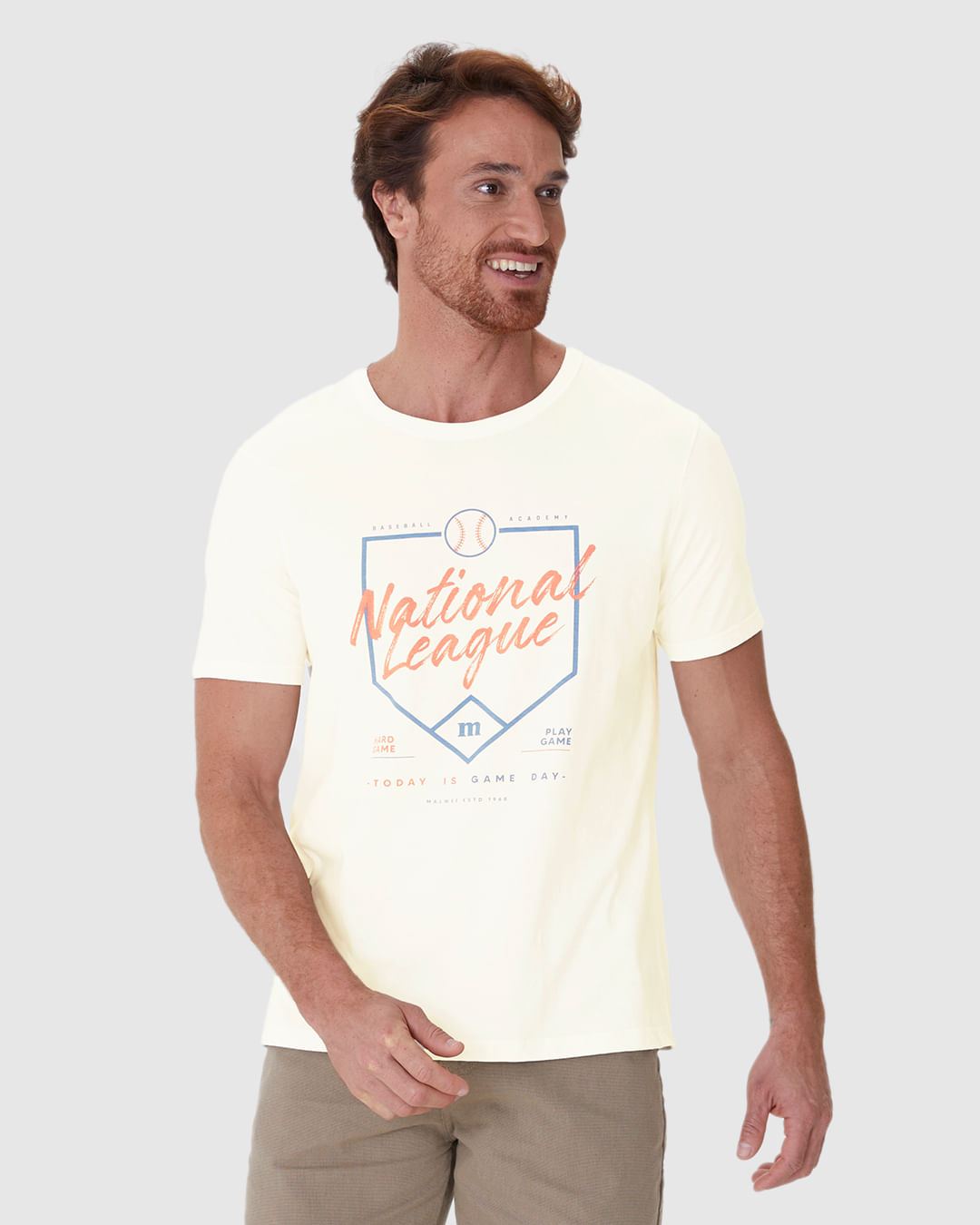 Camiseta Masculina Regular Estampada Em Algodão