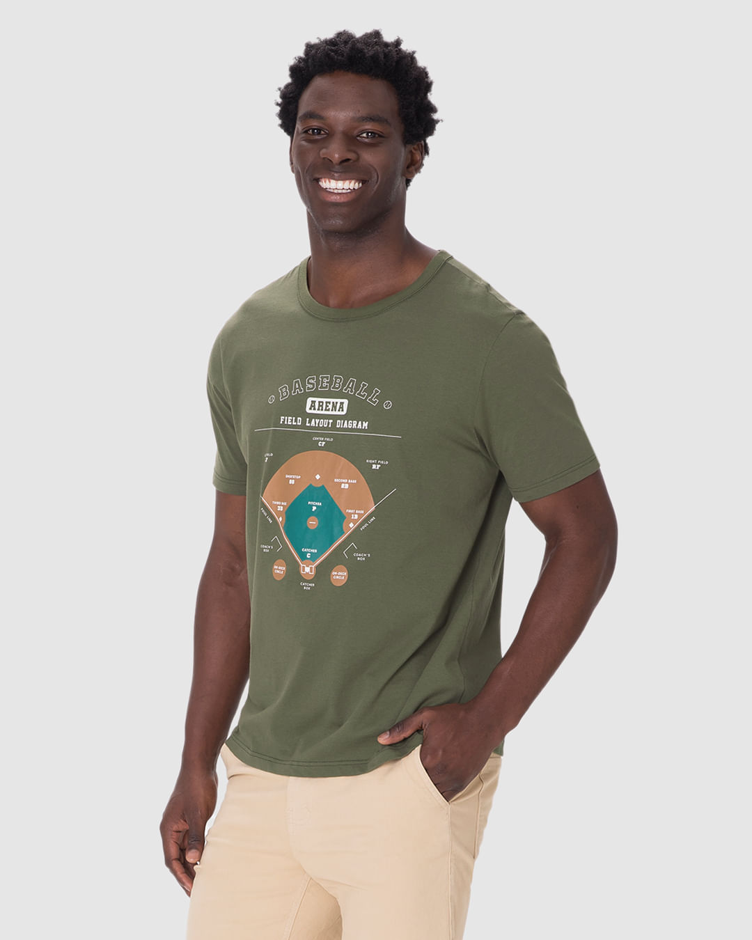 Camiseta Masculina Regular Estampada Em Algodão - Verde - M