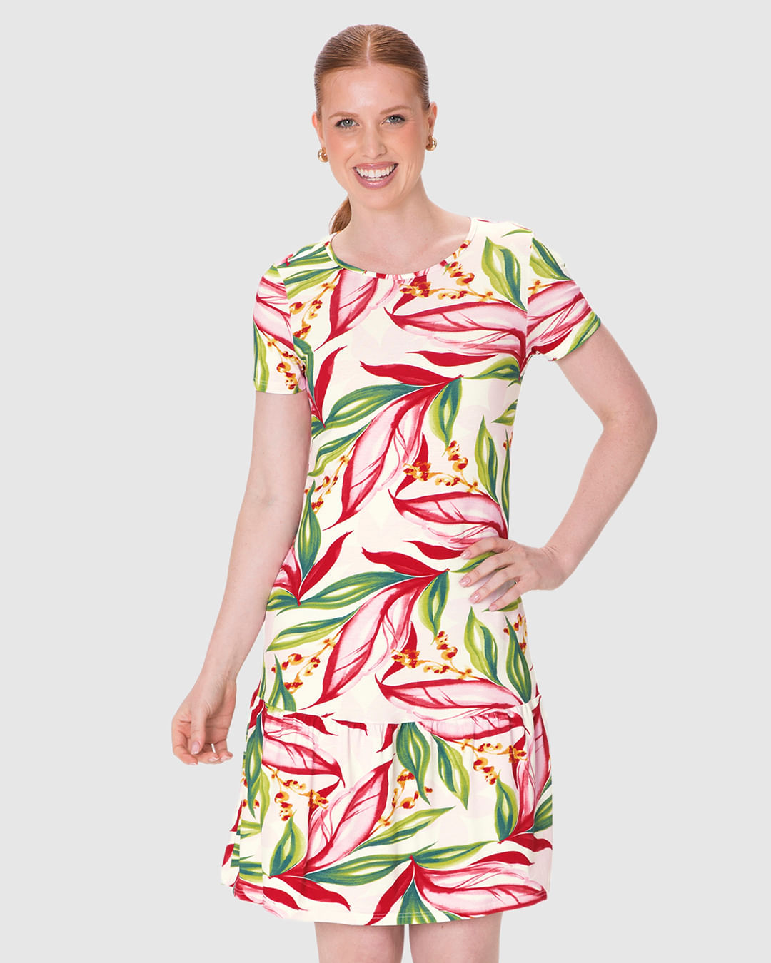 Vestido Feminino Evasê Estampado Barra Franzida Em Viscose Stretch - Imagem 6