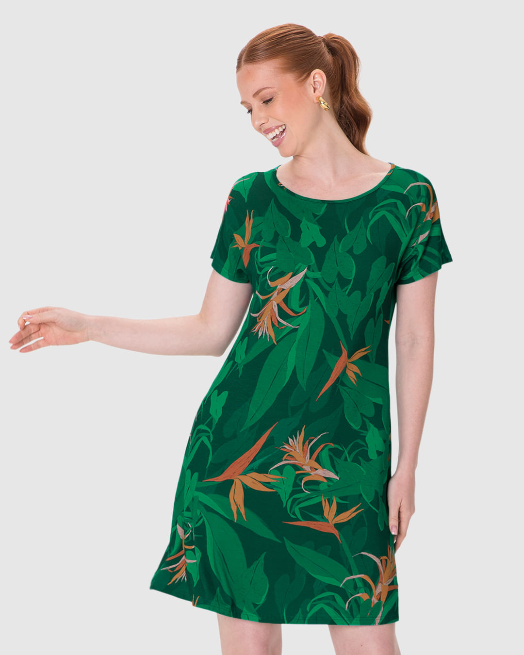 Vestido Feminino Evasê Manga Curta Estampa Digital Em Viscose Stretch - Imagem 21