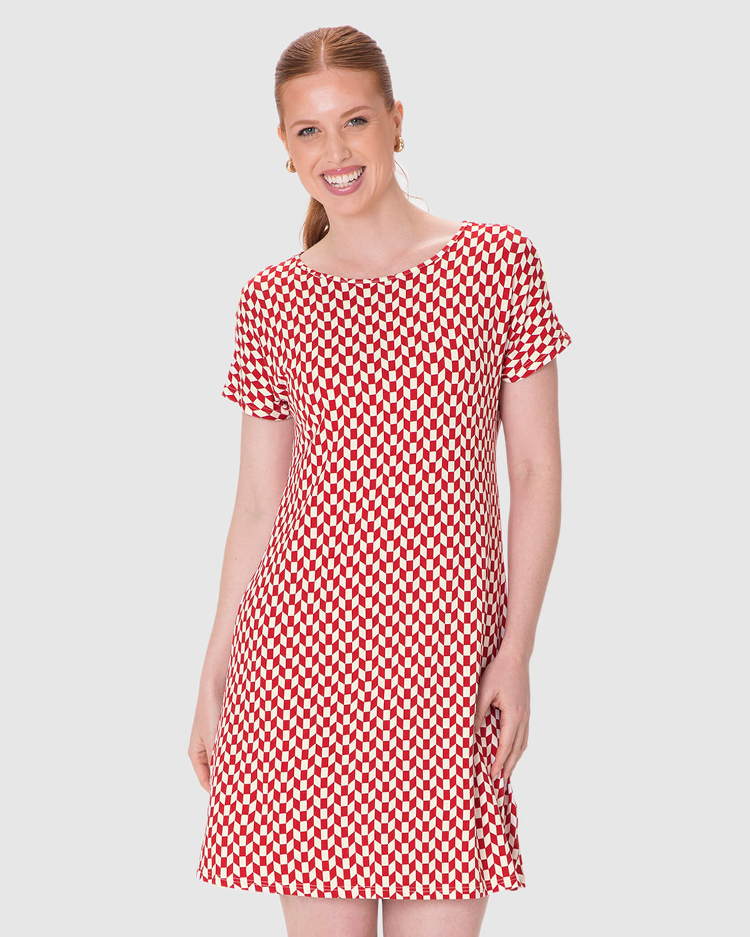 Vestido Feminino Evasê Manga Curta Estampa Digital Em Viscose Stretch - Imagem 11