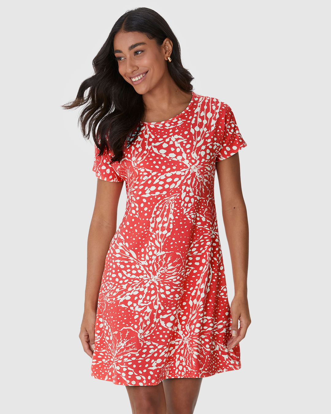 Vestido Feminino Evasê Manga Curta Estampa Digital Em Viscose Stretch - Imagem 21