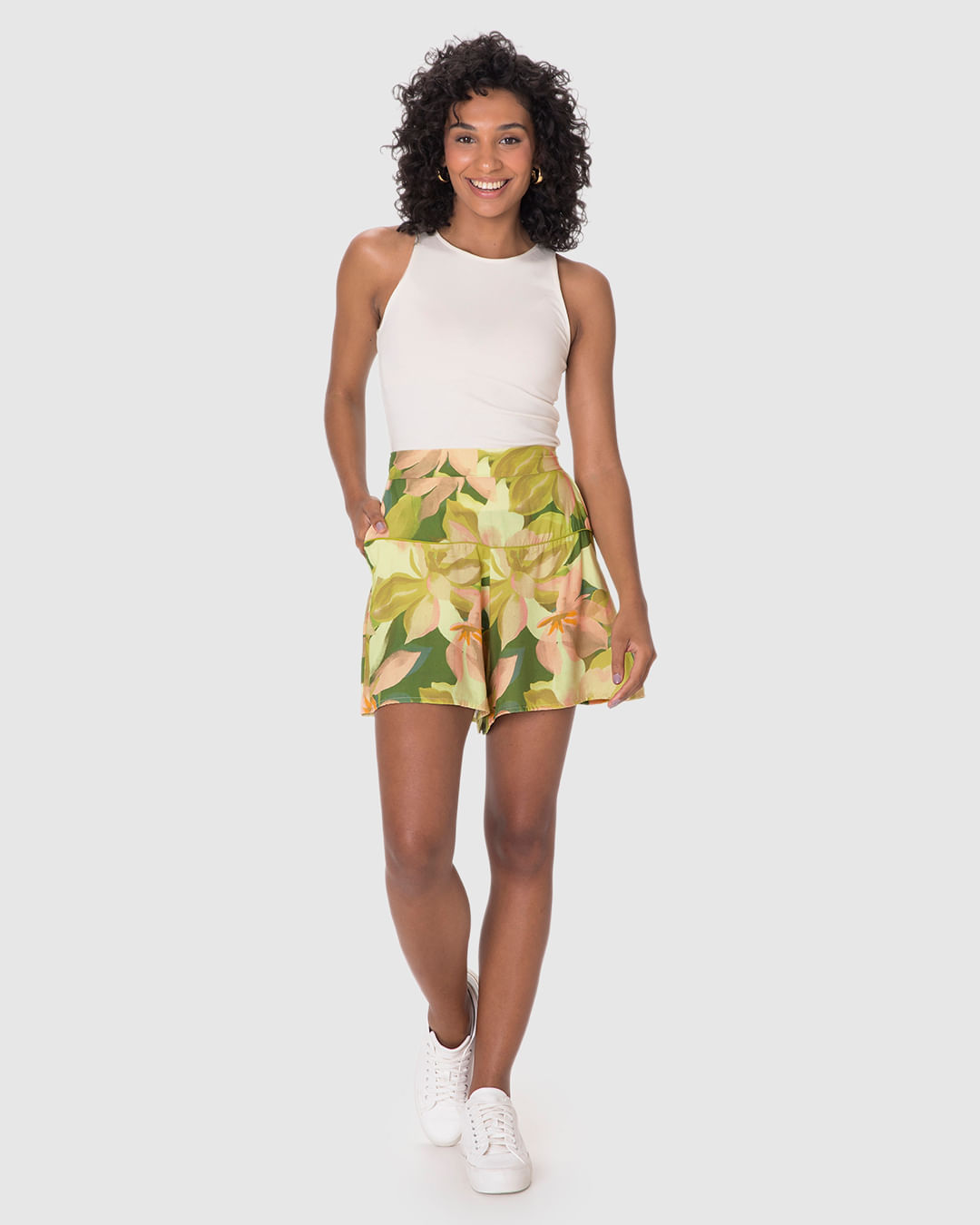 Shorts Feminino Evasê Pala Estampado Em Viscose - Imagem 6