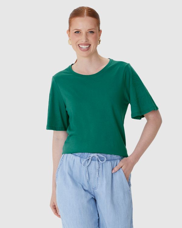 Blusa Feminina Manga Curta Com Estampa Puff Em Malha Comfy Verde - PP