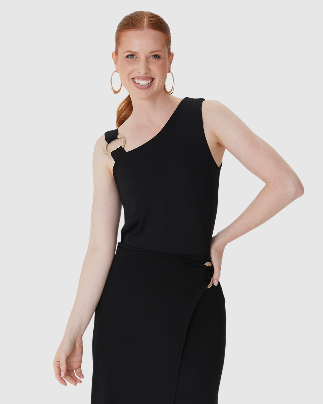Blusa Feminina Assimétrica Alça Detalhe Com Argola Em Viscose Stretch - Imagem 6