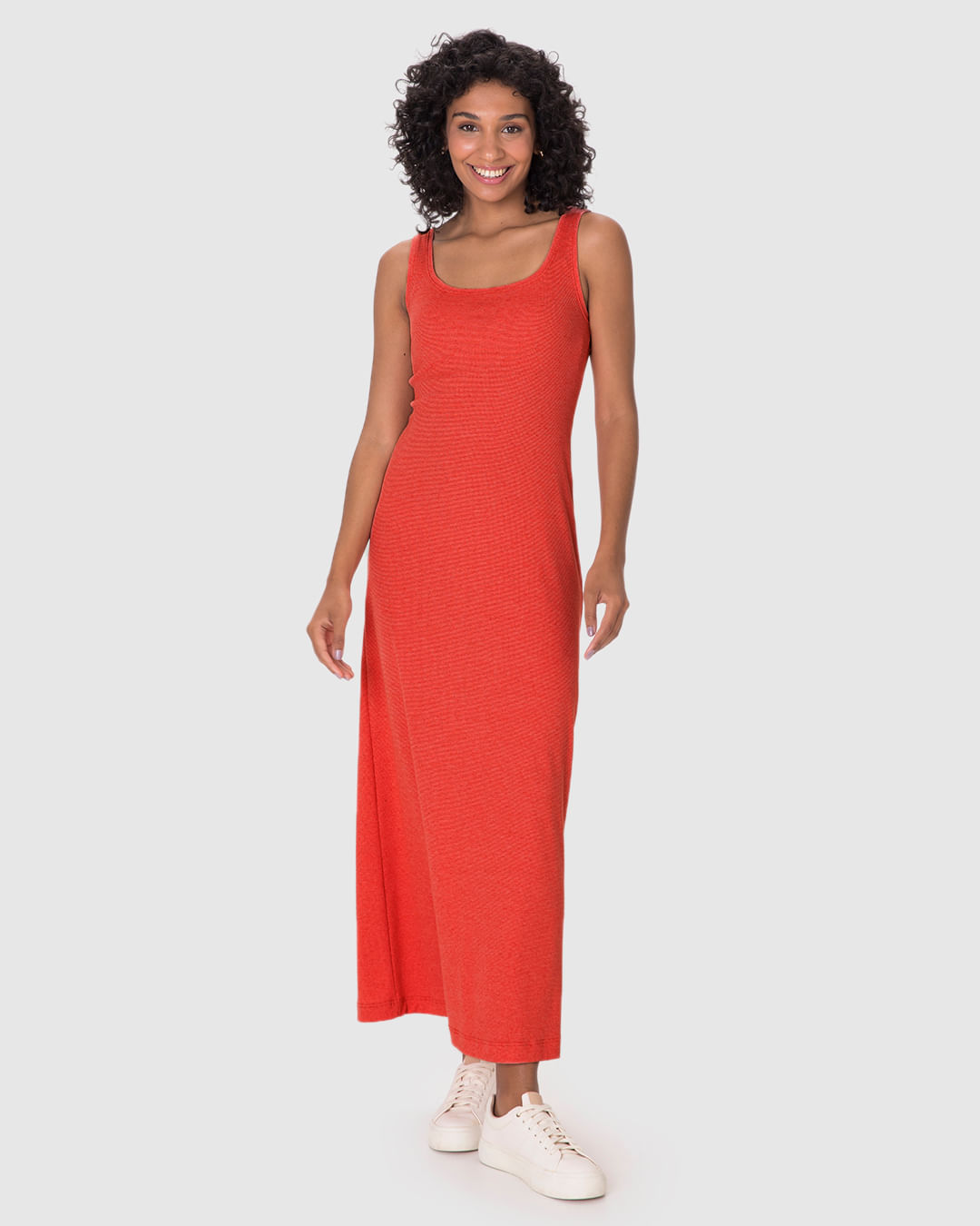 Vestido Midi Feminino Decote Quadrado Em Ribana Linho