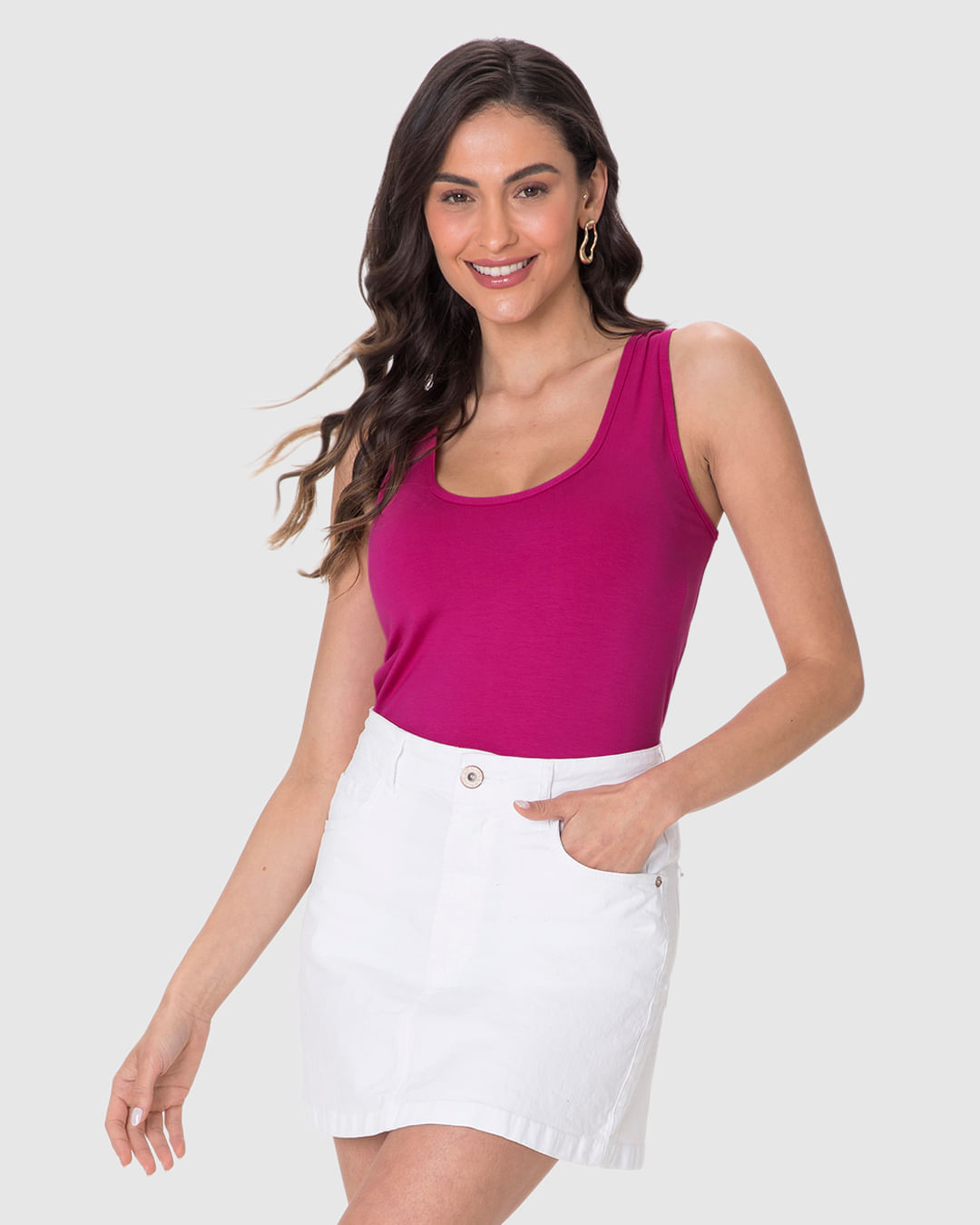 Regata Básica Feminina Evasê Em Malha Viscose Stretch - Imagem 11