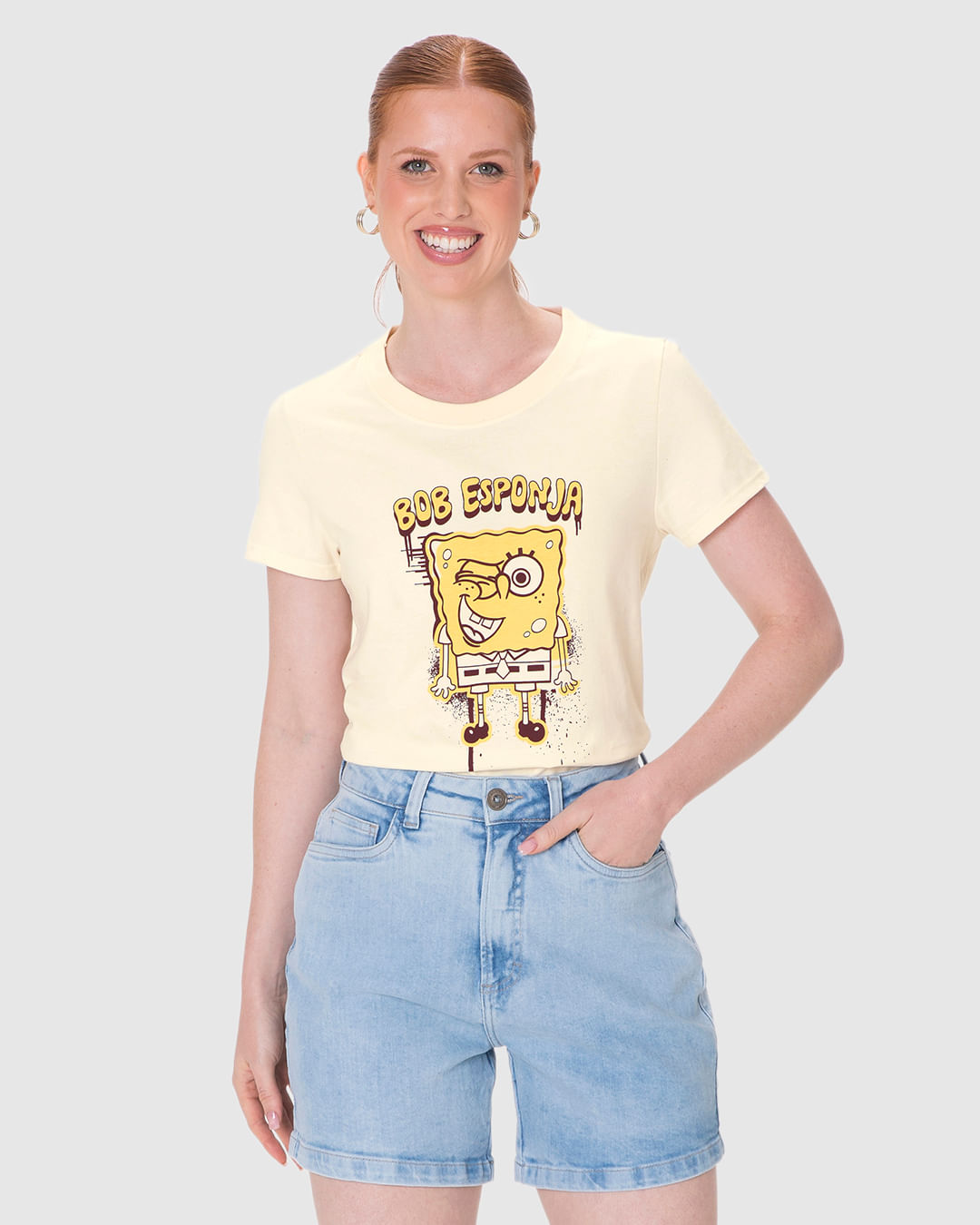 Camiseta Feminina Baby Look Estampa Bob Esponja Em Algodão - Imagem 21