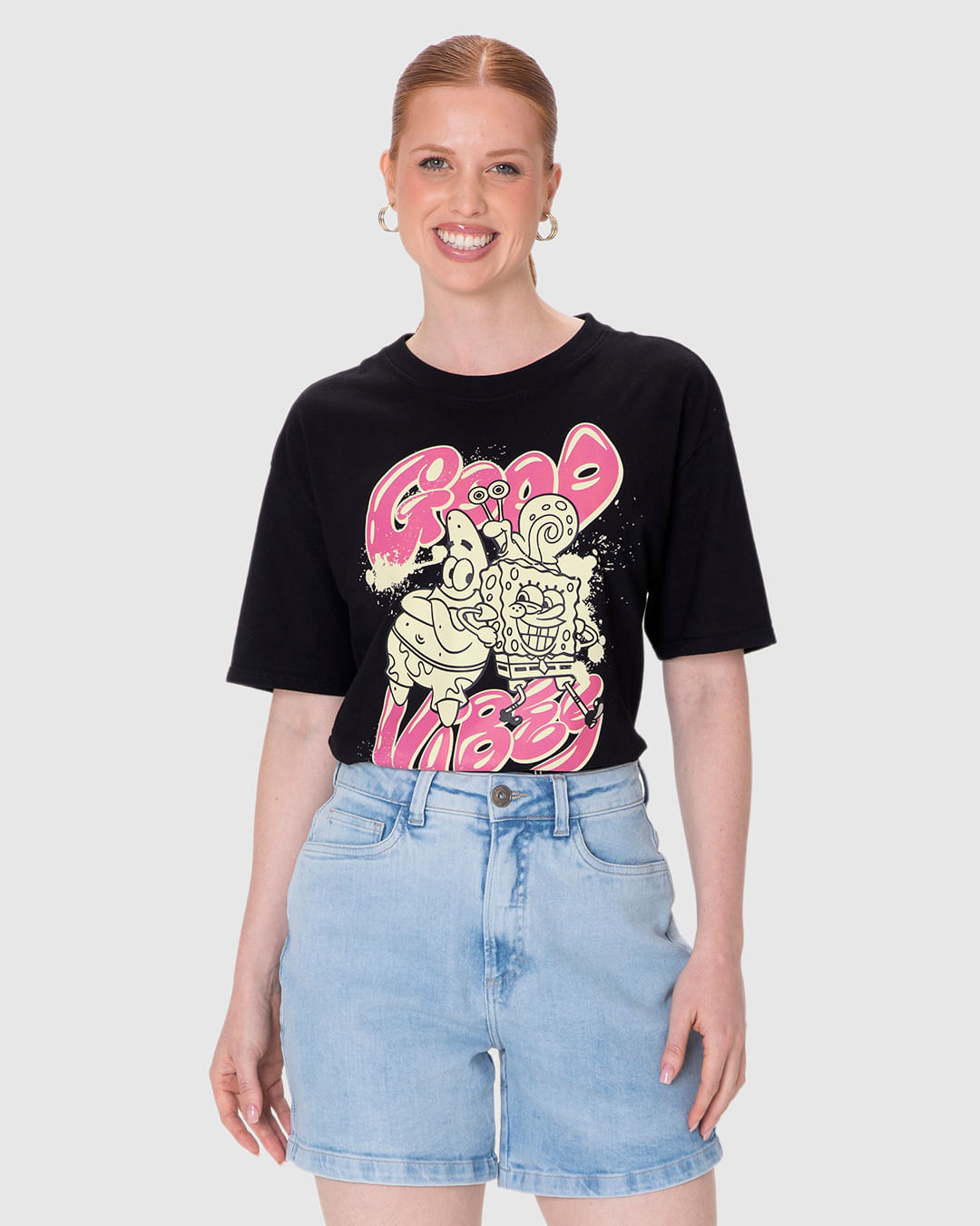 Camiseta Feminina Box Good Vibes Bob Esponja Em Algodão - Imagem 21