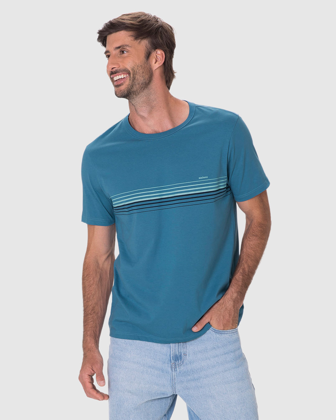 Camiseta Masculina Regular Estampa Listras Frontais Em Algodão - Imagem 6