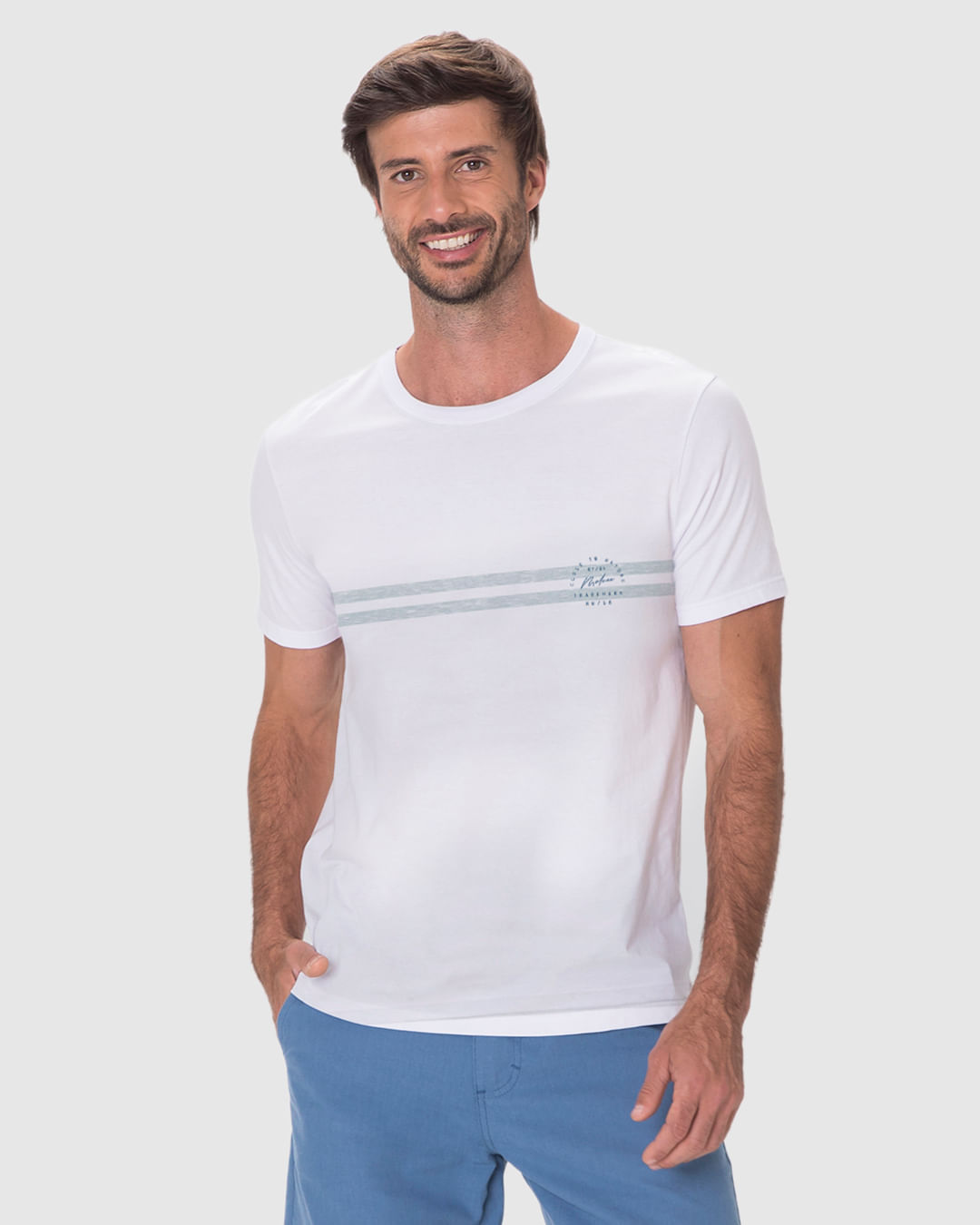 Camiseta Masculina Regular Estampa Listras Frontais Em Algodão - Imagem 21