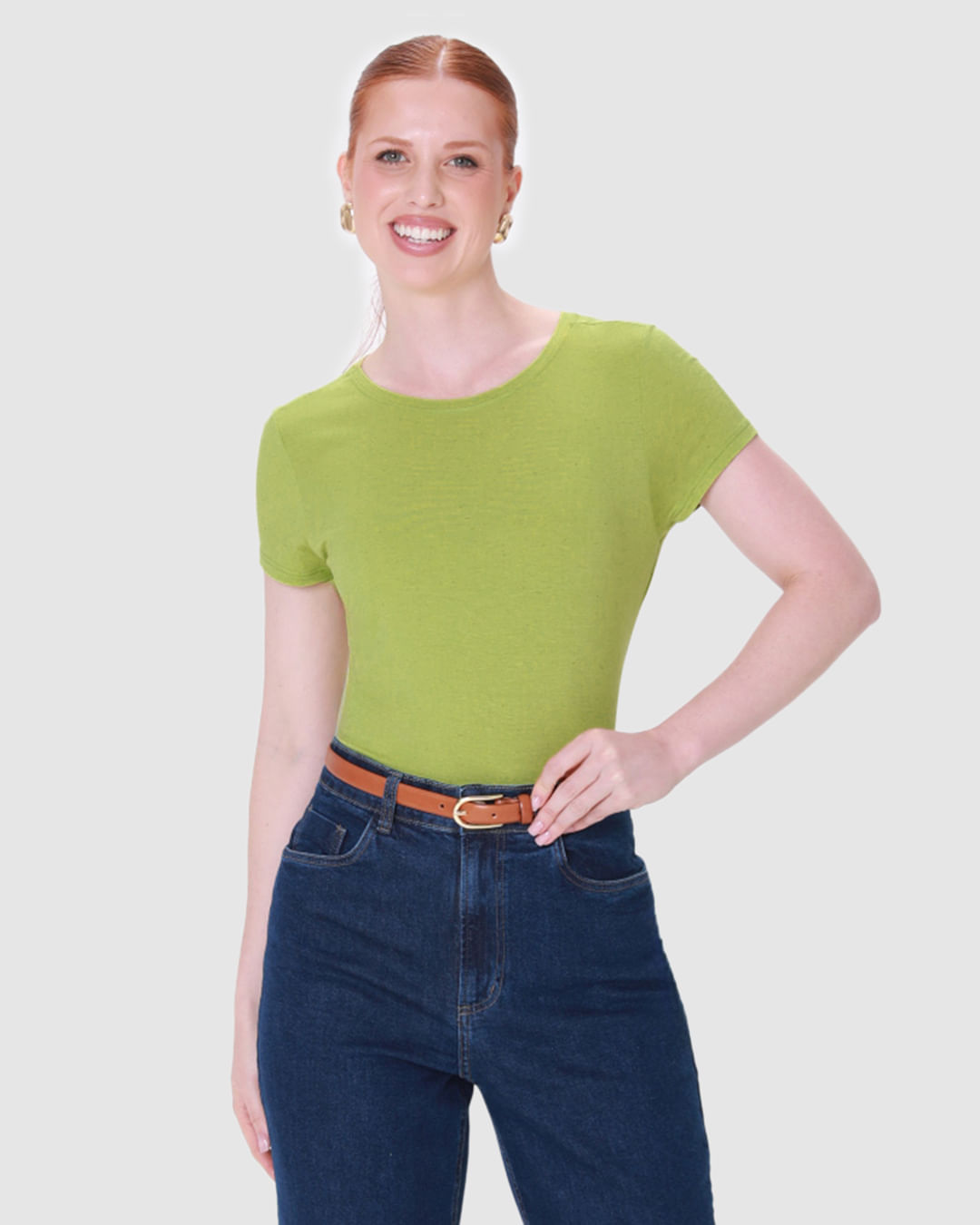 Blusa Básica Feminina Manga Curta Em Malha Viscolinho Stretch