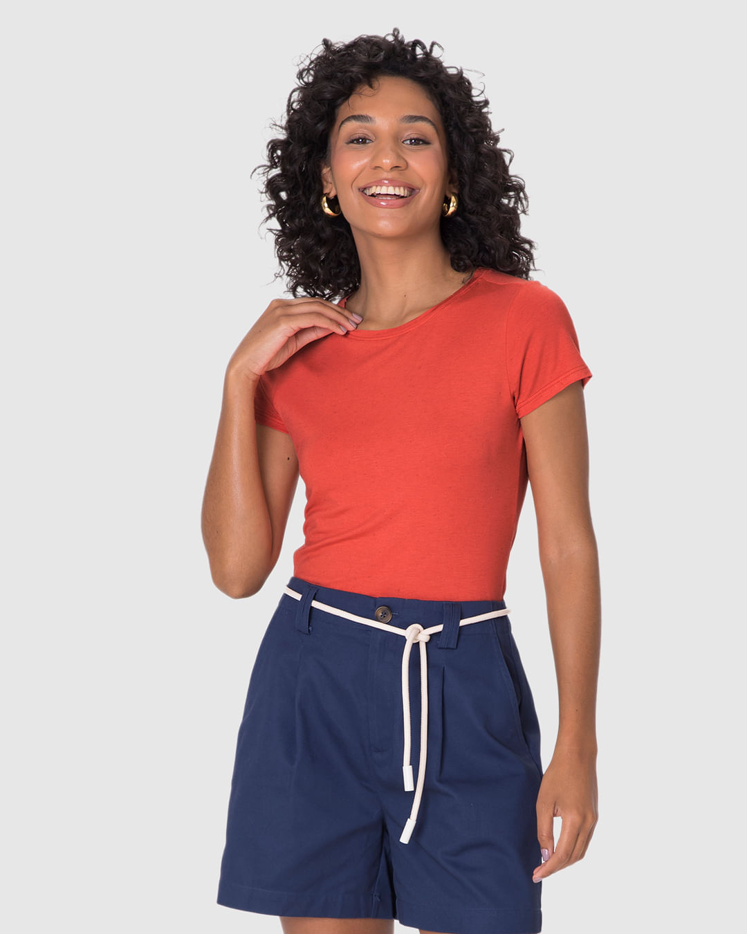 Blusa Básica Feminina Manga Curta Em Malha Viscolinho Stretch