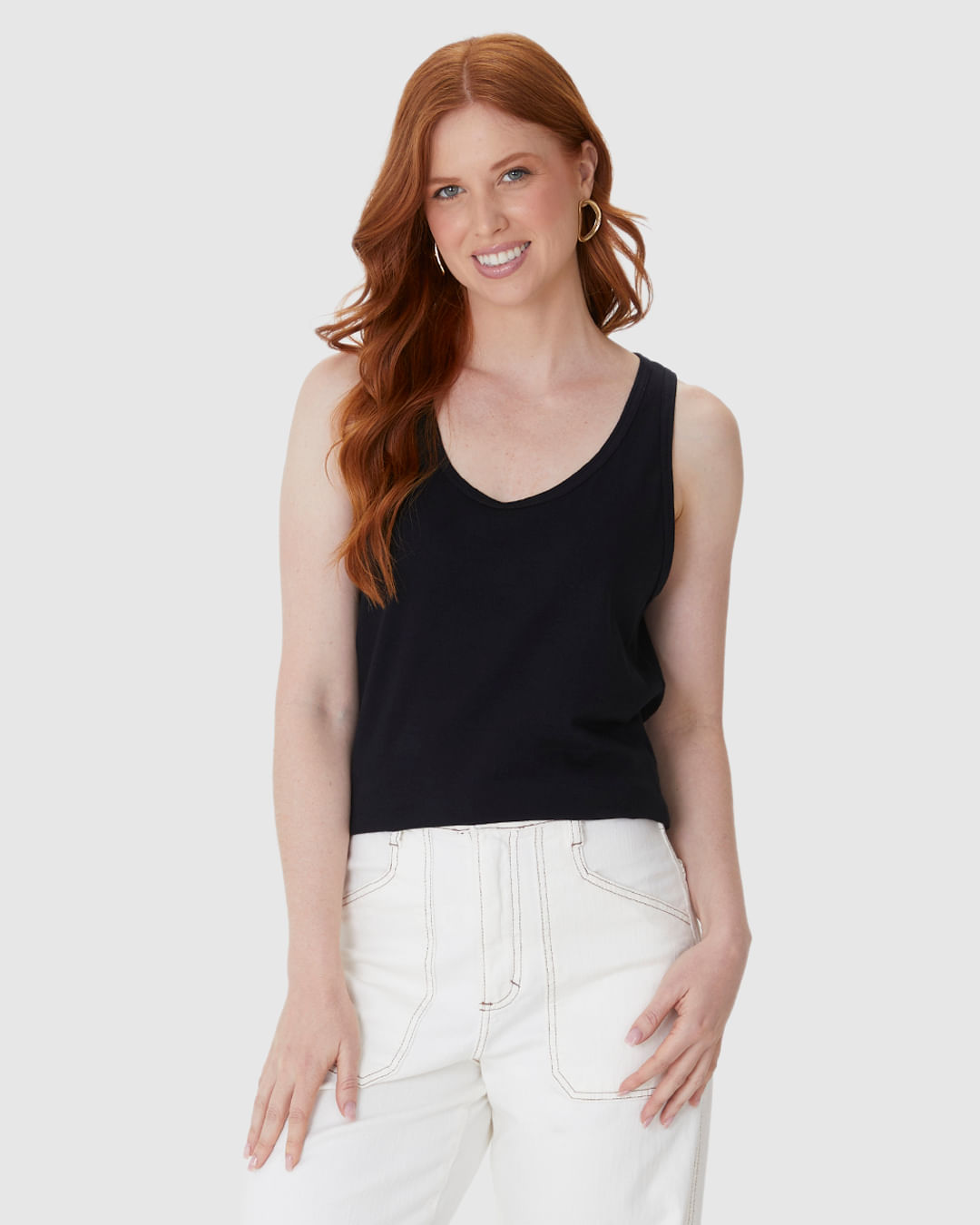 Regata Básica Feminina Alça Larga Em Malha Linho - Imagem 16