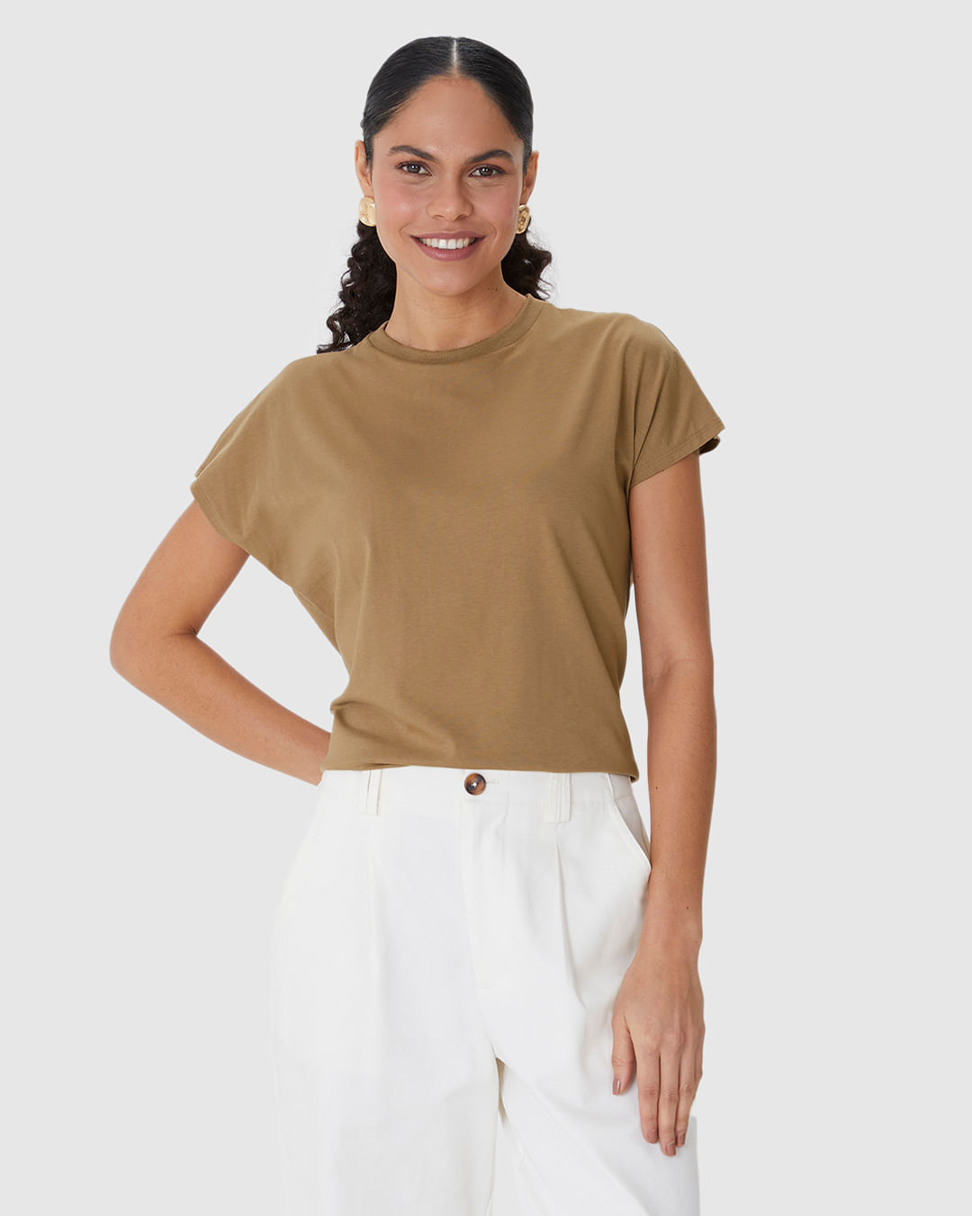 Blusa Básica Feminina Manga Curta Sem Cavas Em Malha Algodão Comfy