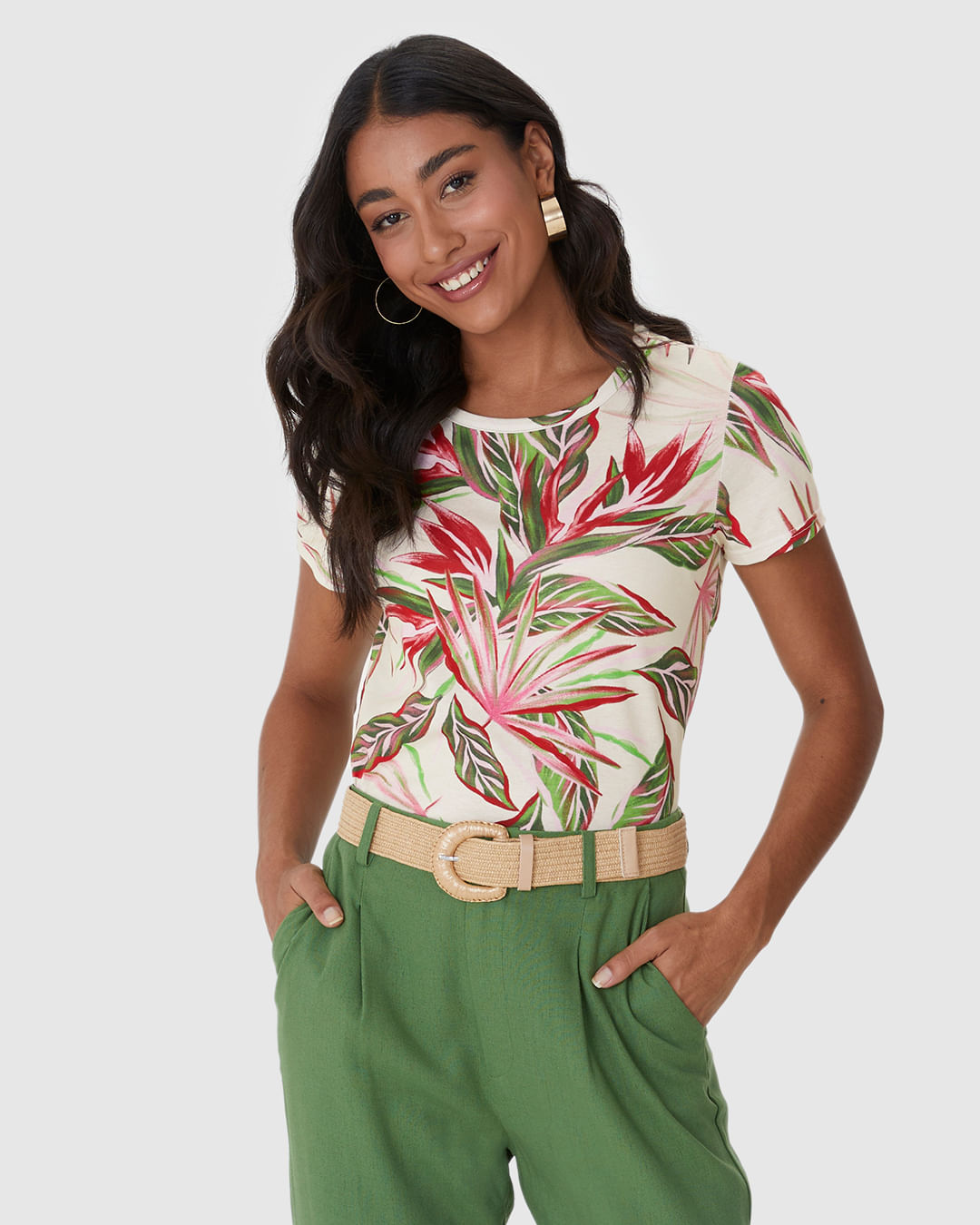 Blusa Feminina Decote Redondo Estampada Em Algodão - Imagem 16