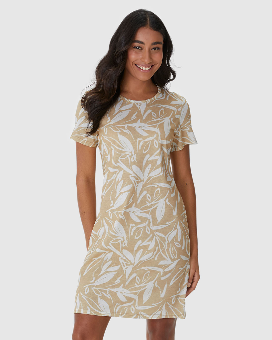 Vestido Feminino Estampado Com Decote Redondo Em Algodão