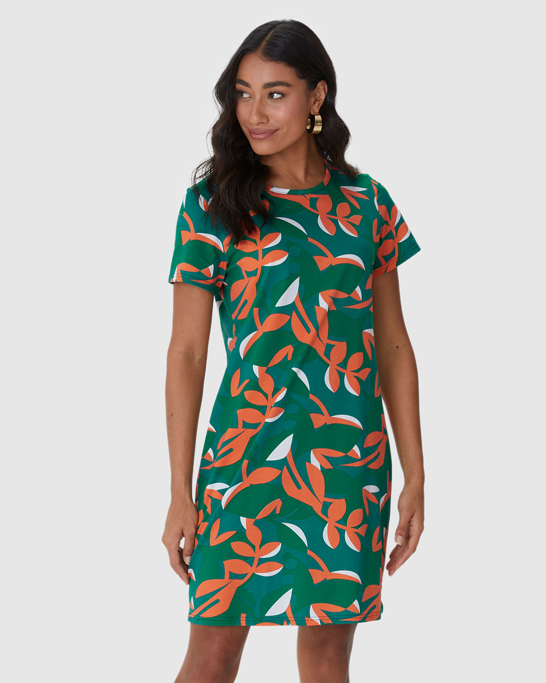 Vestido Feminino Estampado Com Decote Redondo Em Algodão - Imagem 26