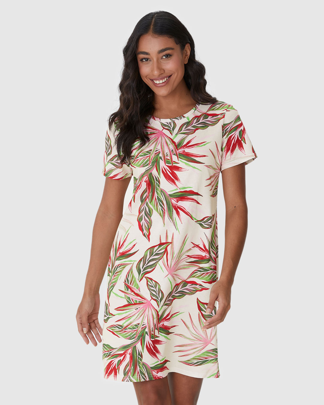 Vestido Feminino Estampado Com Decote Redondo Em Algodão - Imagem 26