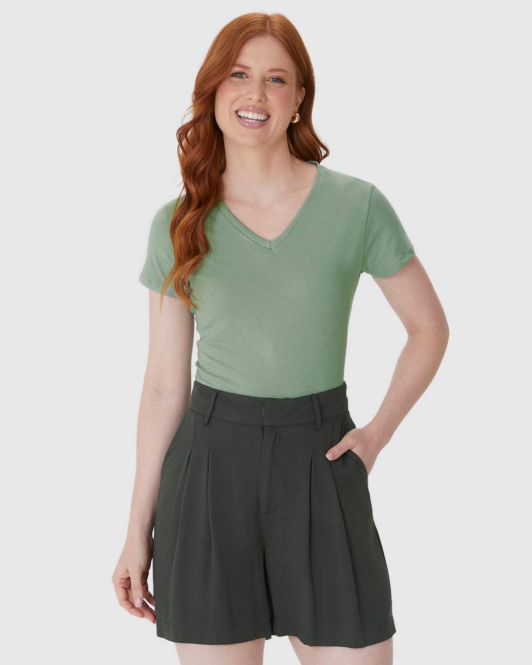 Blusa Básica Feminina Decote V Em Algodão - Imagem 21