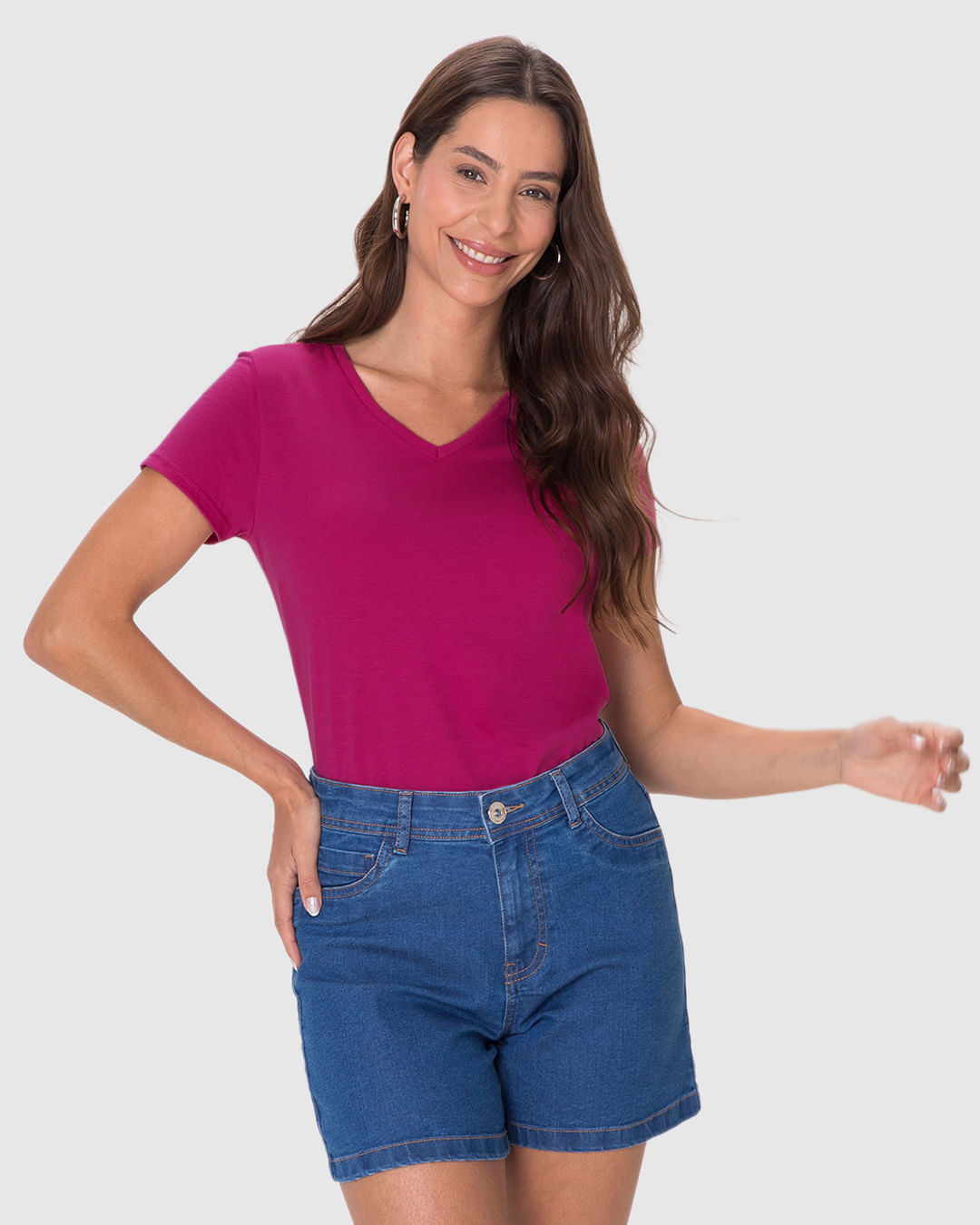 Blusa Básica Feminina Decote V Em Algodão - Imagem 6