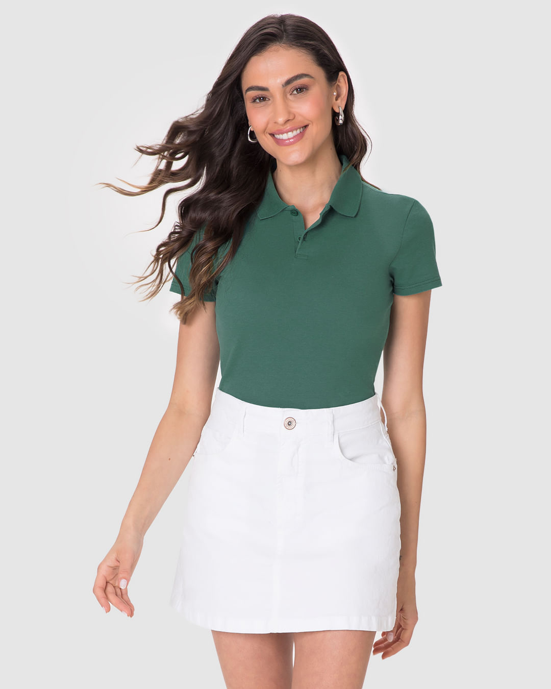 Blusa Polo Básica Feminina Com Peitilho Em Piquet Stretch - Imagem 16