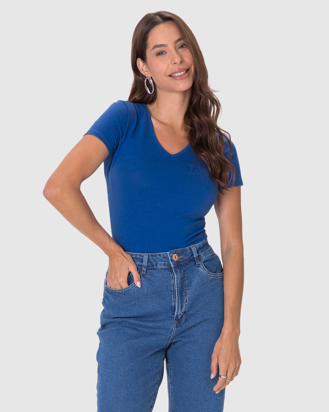Blusa Básica Feminina Decote V Em Algodão - Imagem 21