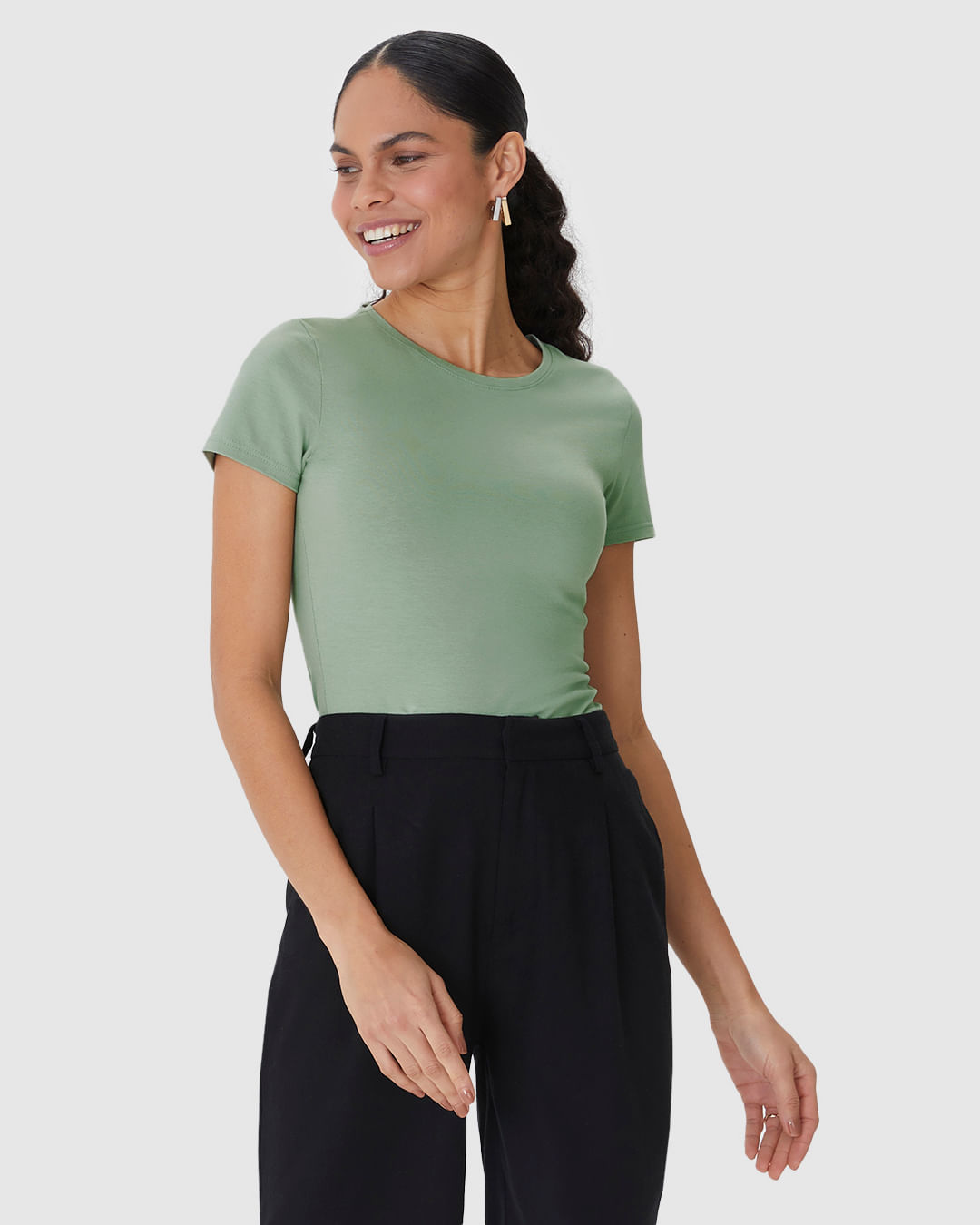 Blusa Básica Feminina Decote Redondo Em Algodão - Imagem 16