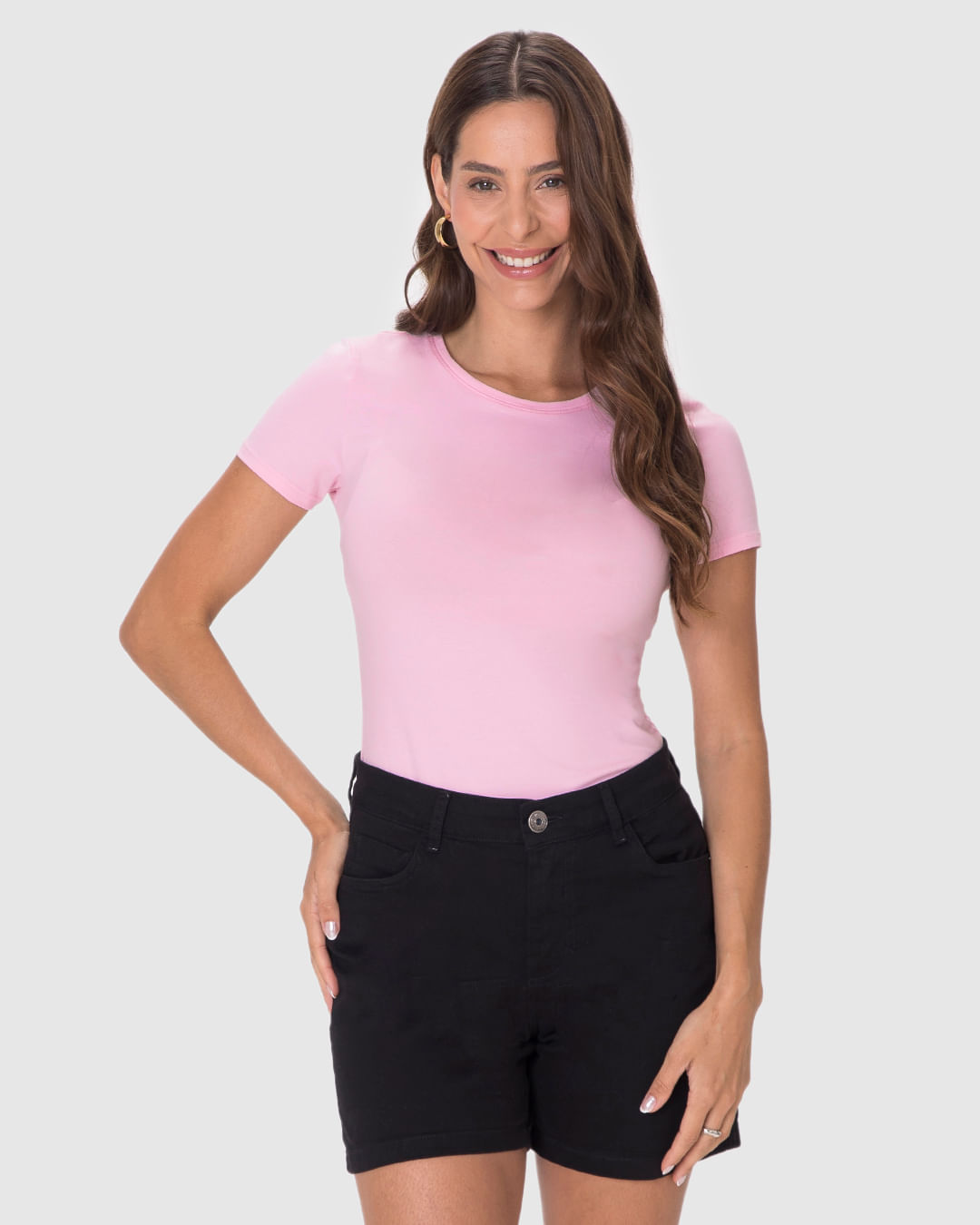 Blusa Básica Feminina Decote Redondo Em Algodão - Imagem 16