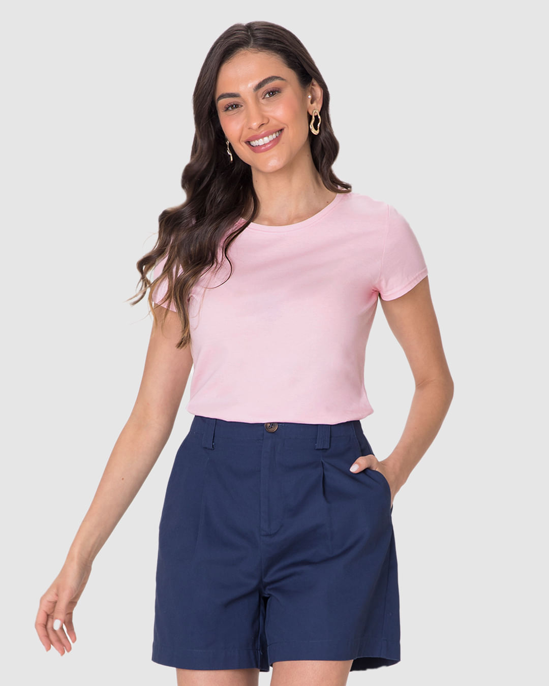 Camiseta Básica Feminina Slim Em Algodão - Rosa - GG
