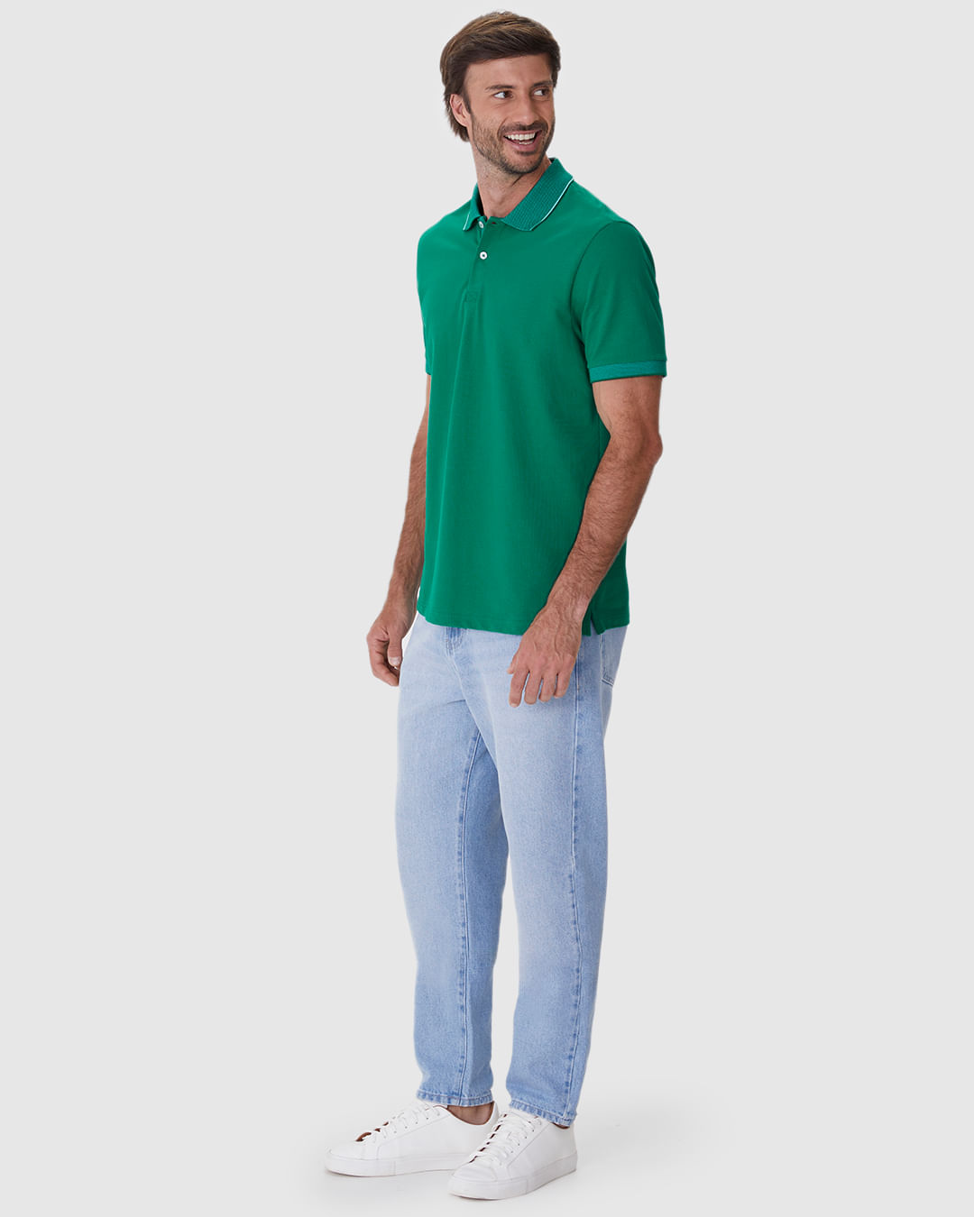 Camisa Polo Masculina Regular Detalhes Retilínea Em Piquet Premium - Imagem 8
