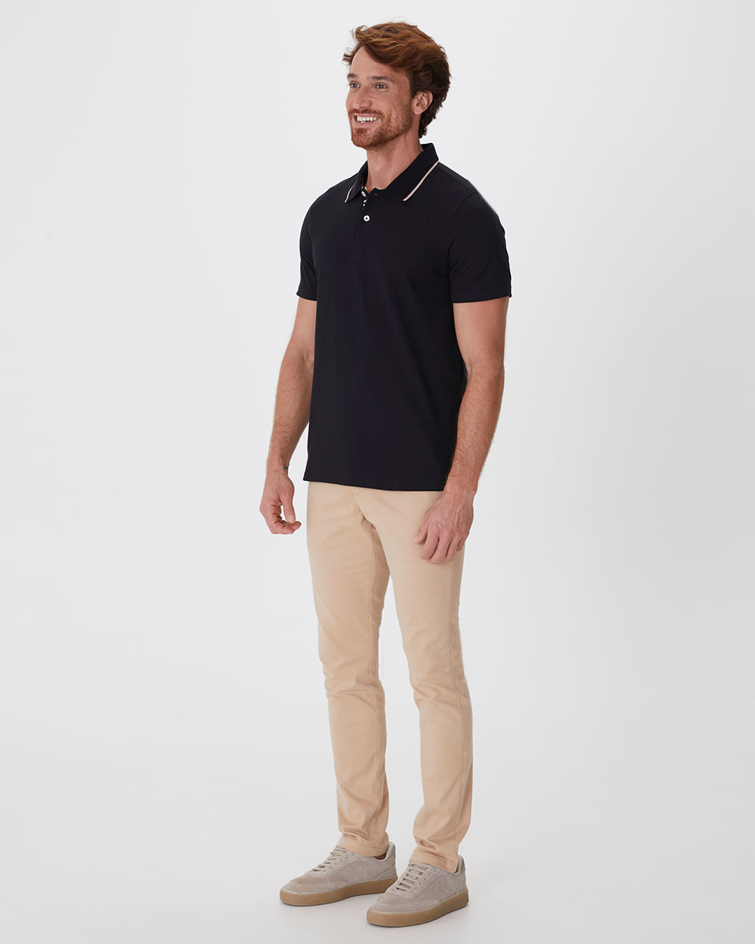 Camisa Polo Masculina Slim Peitilho Manga Curta Em Piquet Stretch - Imagem 14