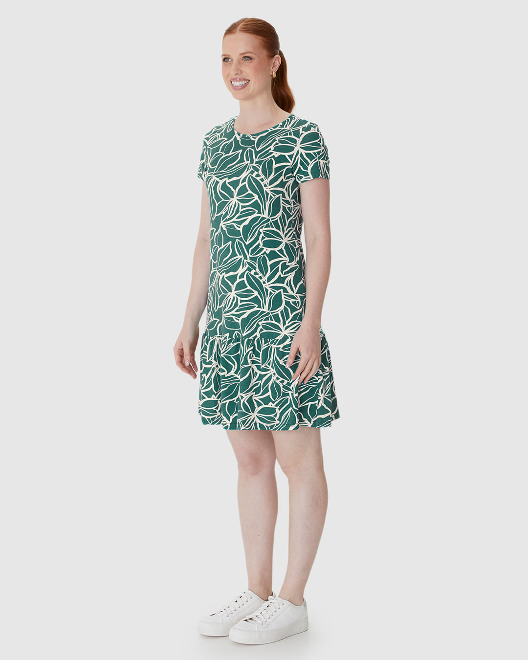 Vestido Feminino Evasê Estampado Barra Franzida Em Viscose Stretch - Imagem 8