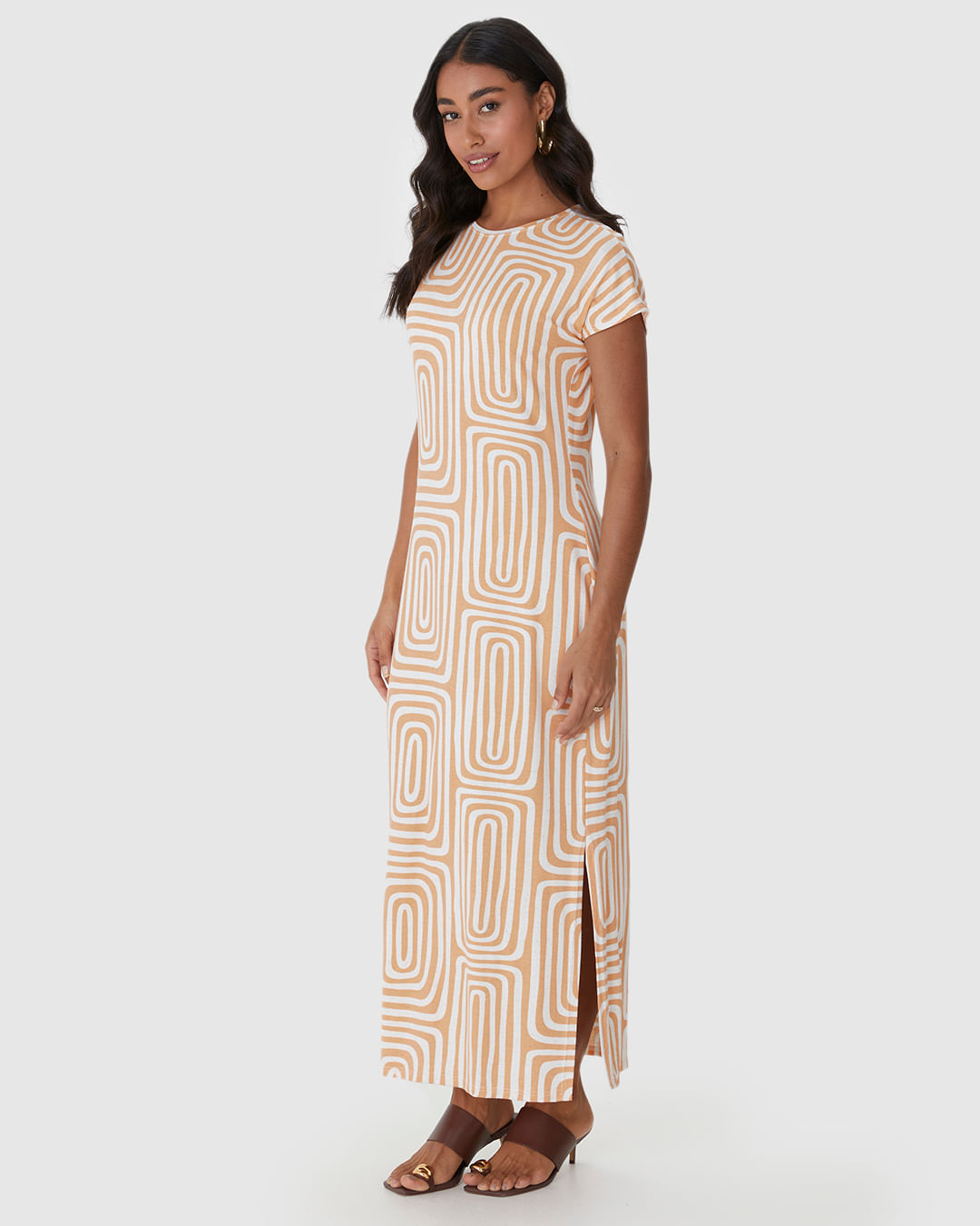Vestido Midi Feminino Fenda Lateral Em Malha Viscolinho Stretch - Imagem 8