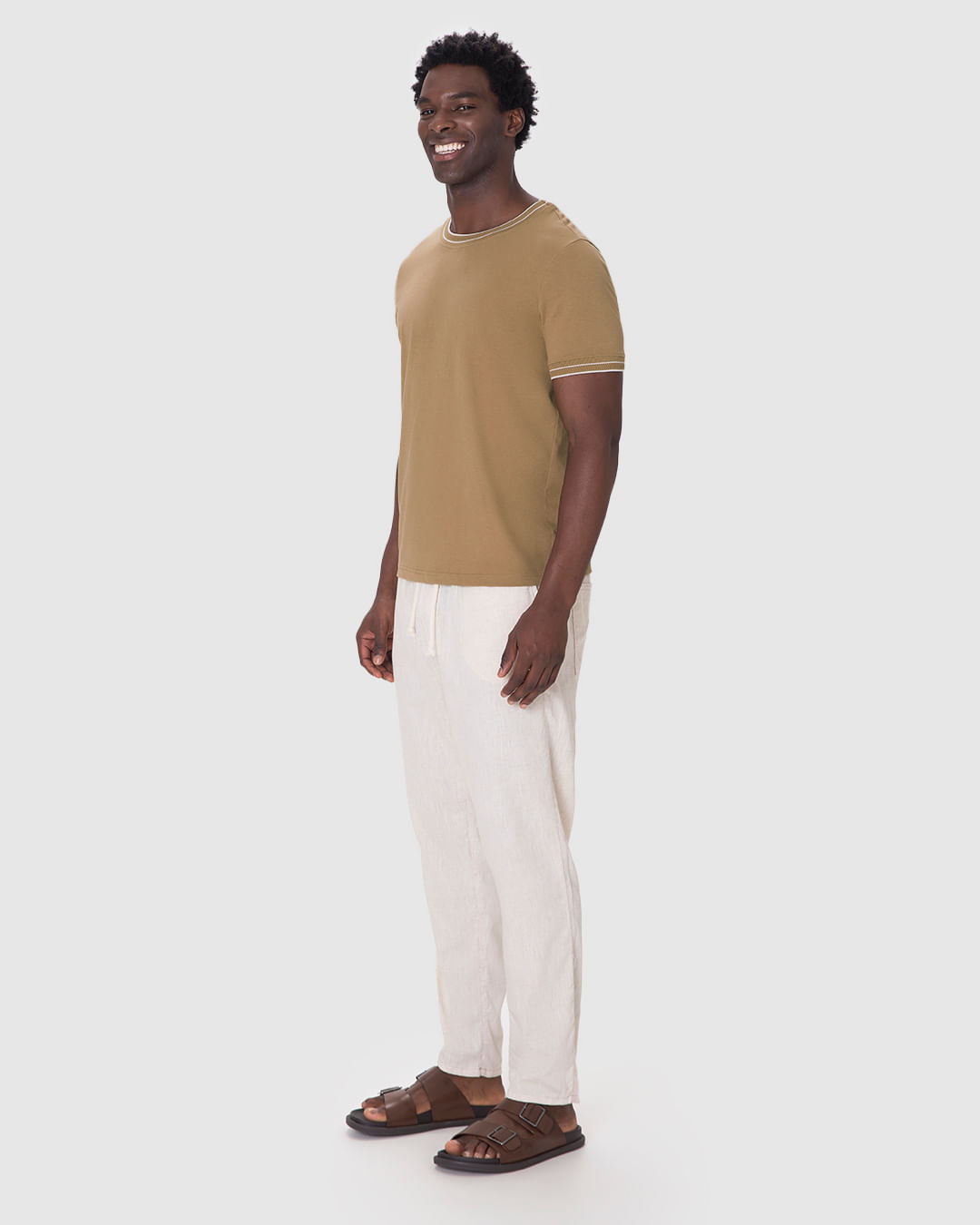 Camiseta Masculina Slim Detalhe Retilínea Costura Contraste Em Algodão - Imagem 7