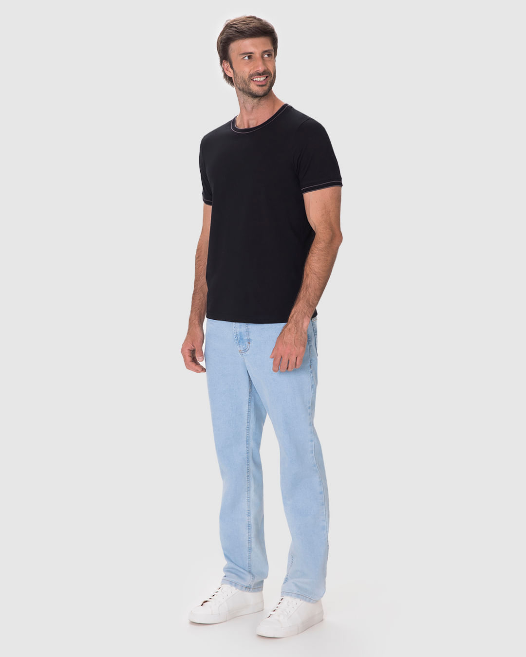 Camiseta Masculina Slim Detalhe Retilínea Costura Contraste Em Algodão - Imagem 12