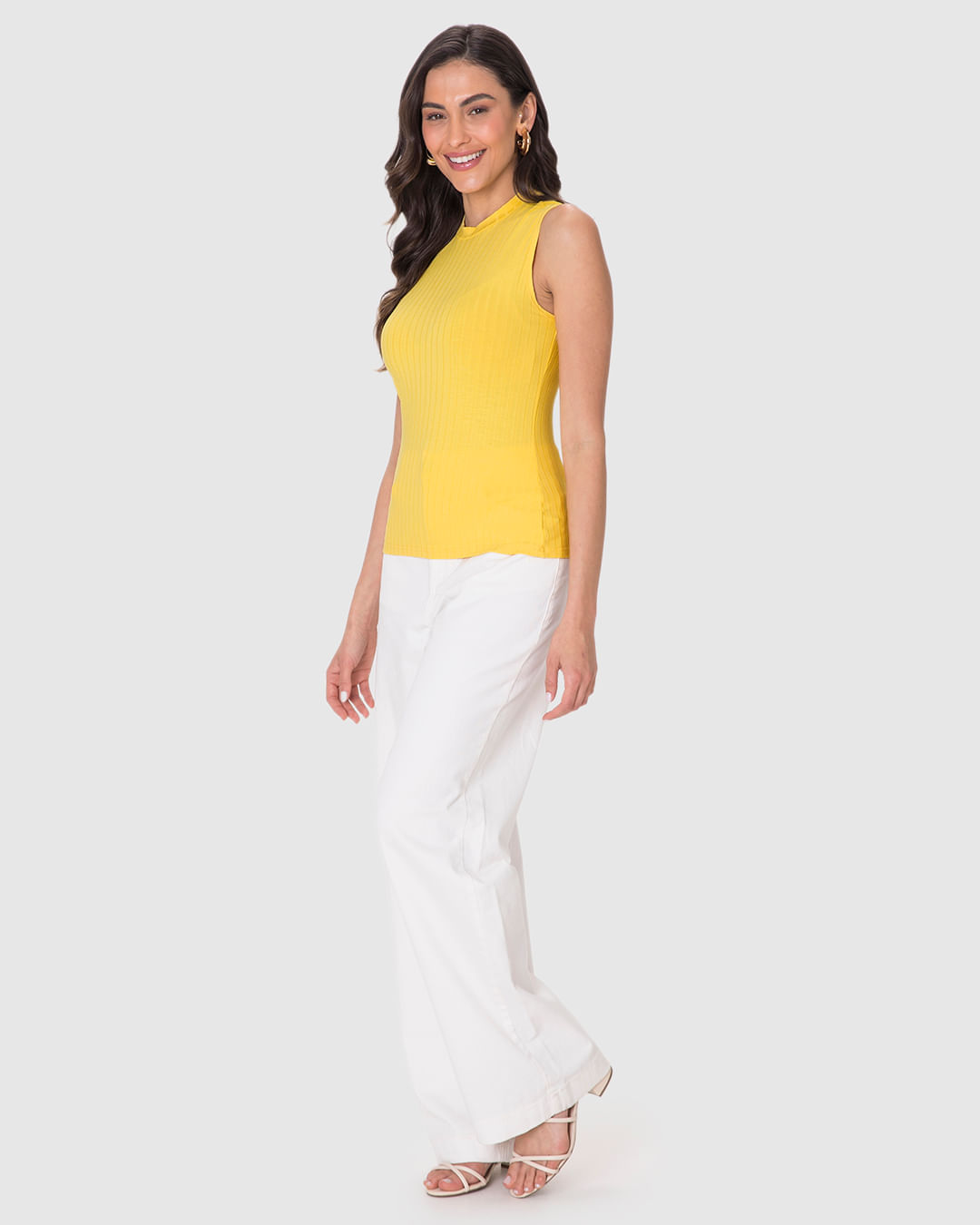 Regata Básica Feminina Justa Gola Alta Em Malha Viscose Canelada - Imagem 17