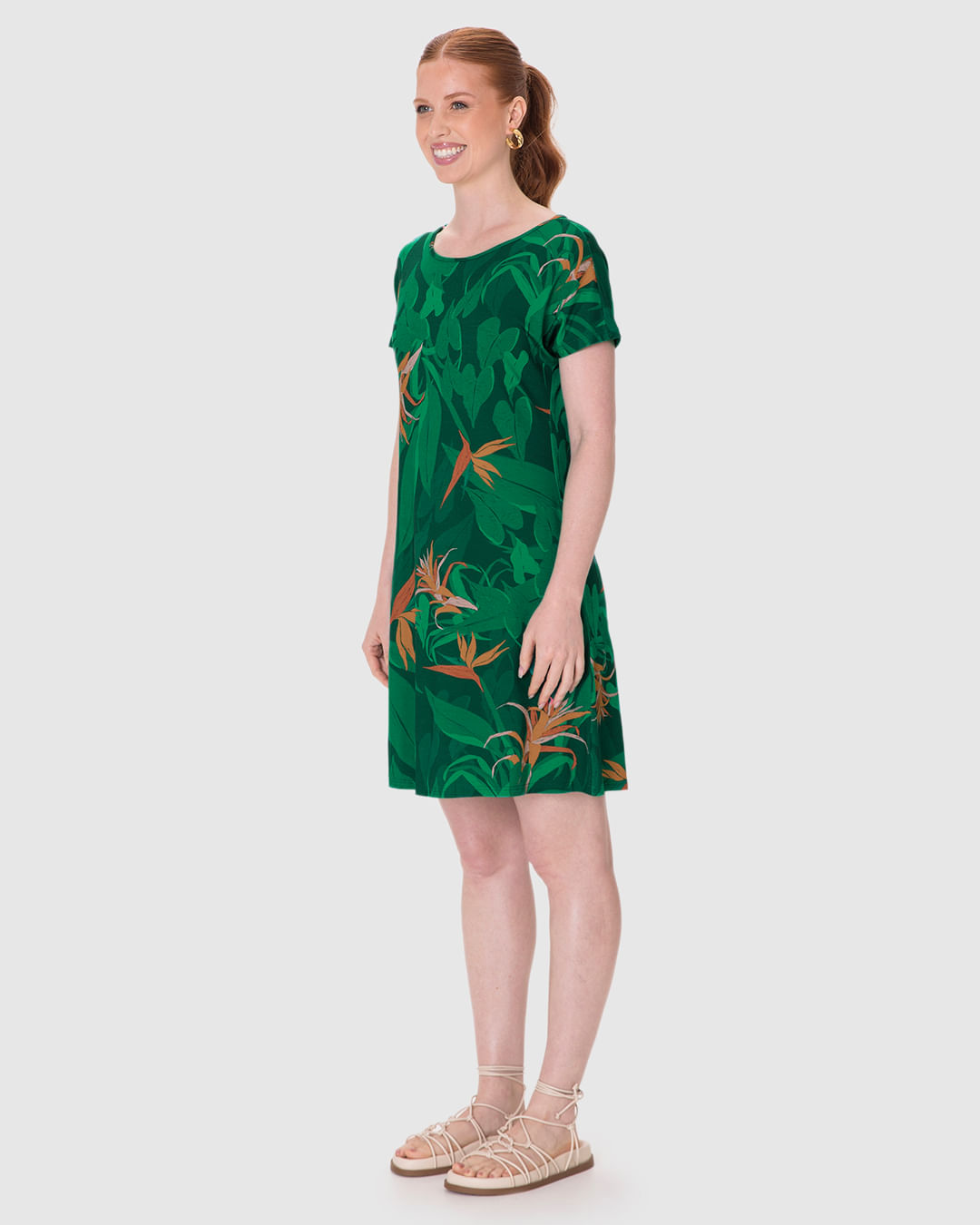 Vestido Feminino Evasê Manga Curta Estampa Digital Em Viscose Stretch - Imagem 22