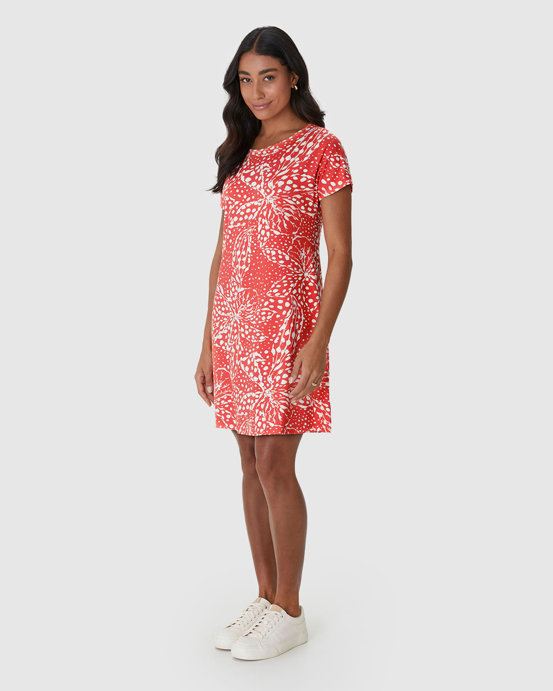 Vestido Feminino Evasê Manga Curta Estampa Digital Em Viscose Stretch - Imagem 2