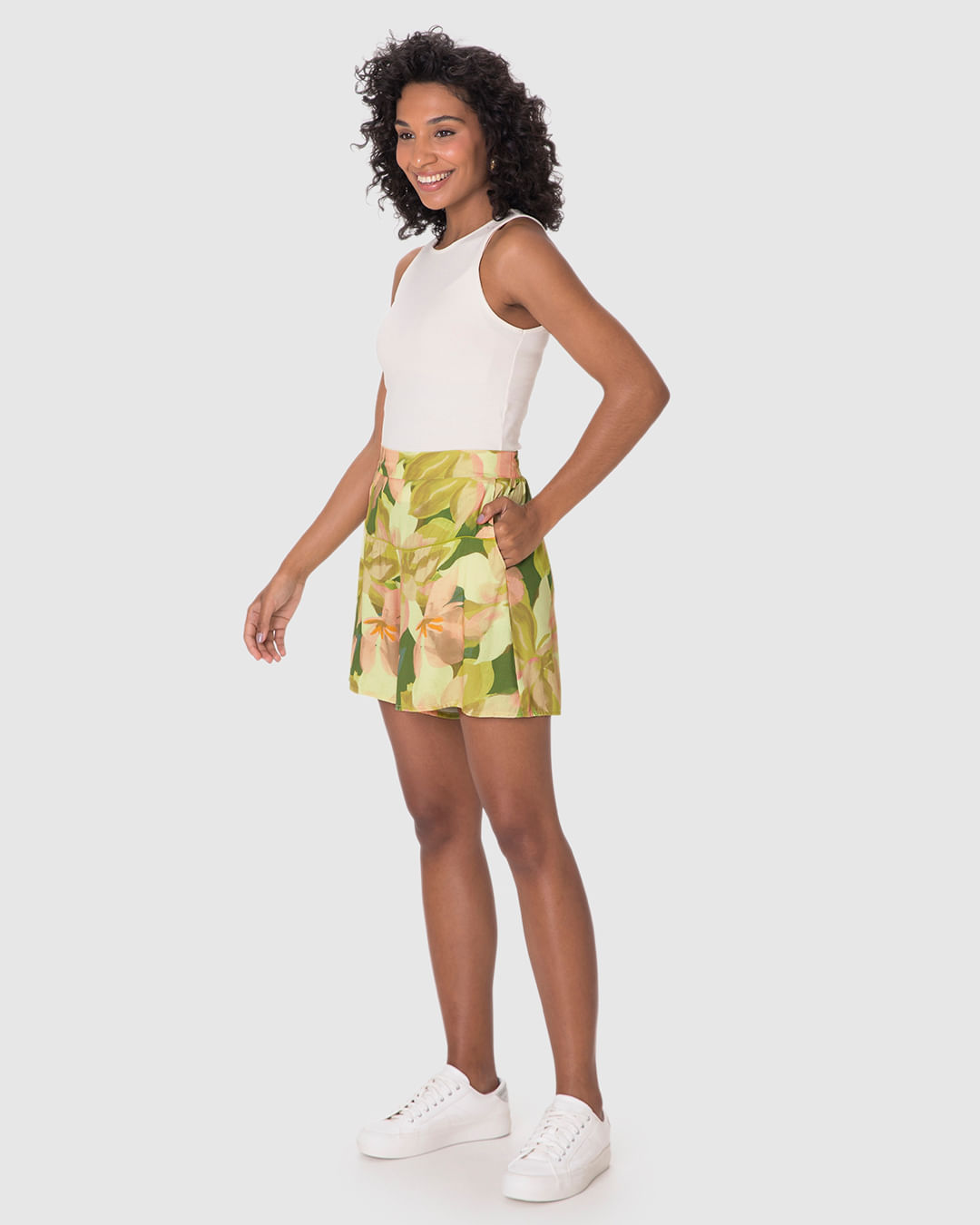 Shorts Feminino Evasê Pala Estampado Em Viscose - Imagem 22