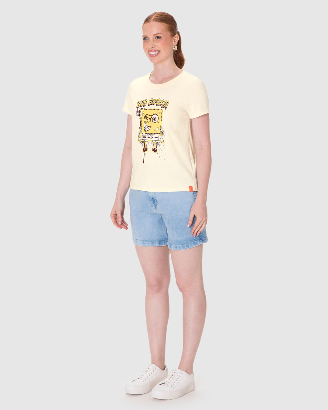 Camiseta Feminina Baby Look Estampa Bob Esponja Em Algodão - Imagem 2