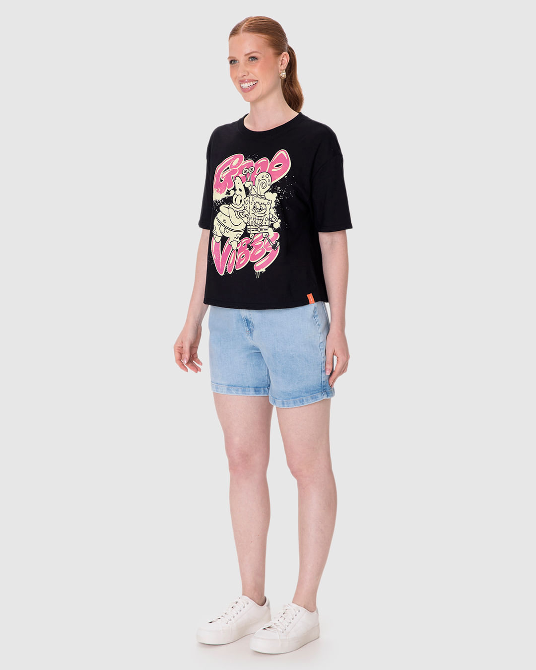 Camiseta Feminina Box Good Vibes Bob Esponja Em Algodão - Imagem 7