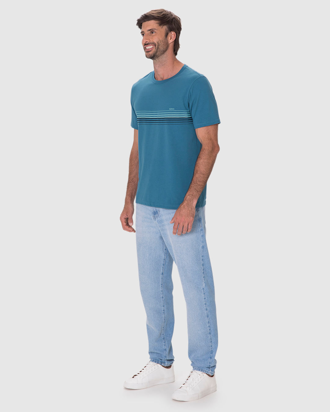 Camiseta Masculina Regular Estampa Listras Frontais Em Algodão - Imagem 2