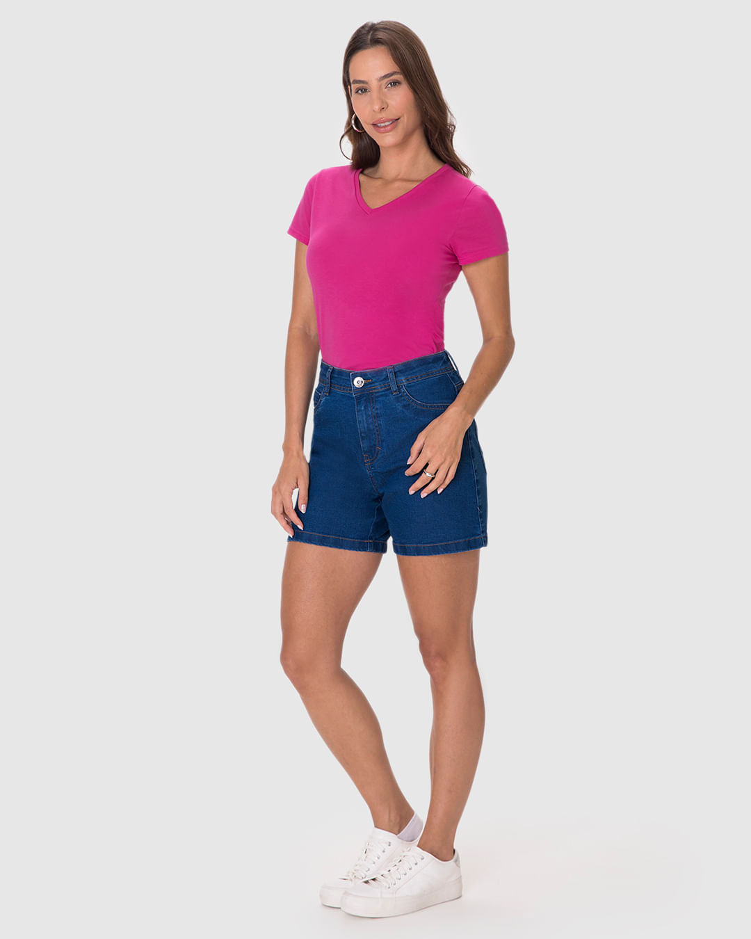 Shorts Feminino Comfort Bolso Funcional Etiqueta Decorativa Em Jeans Stretch - Imagem 17