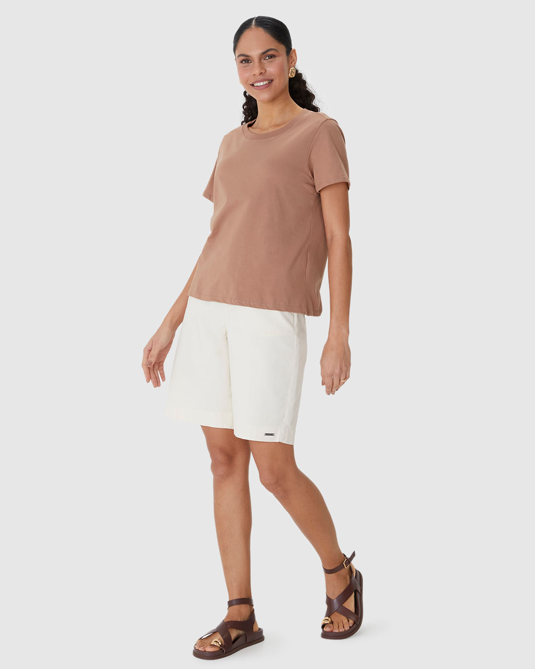 Blusa Básica Feminina Decote Redondo Com Pesponto Em Algodão - Imagem 12