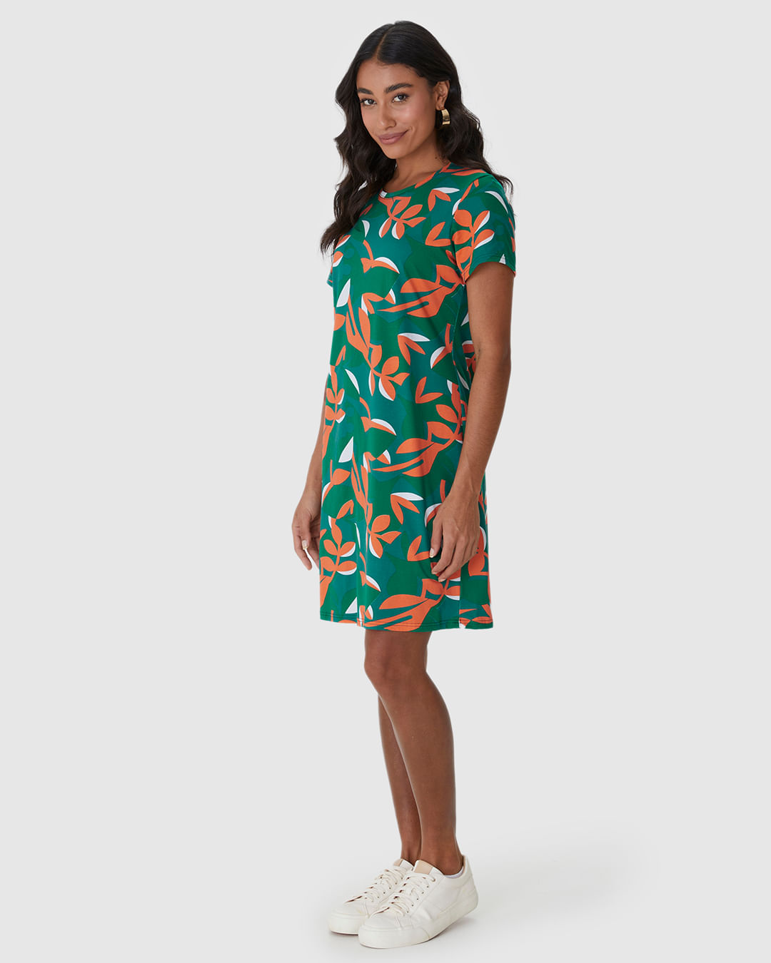 Vestido Feminino Estampado Com Decote Redondo Em Algodão - Imagem 12